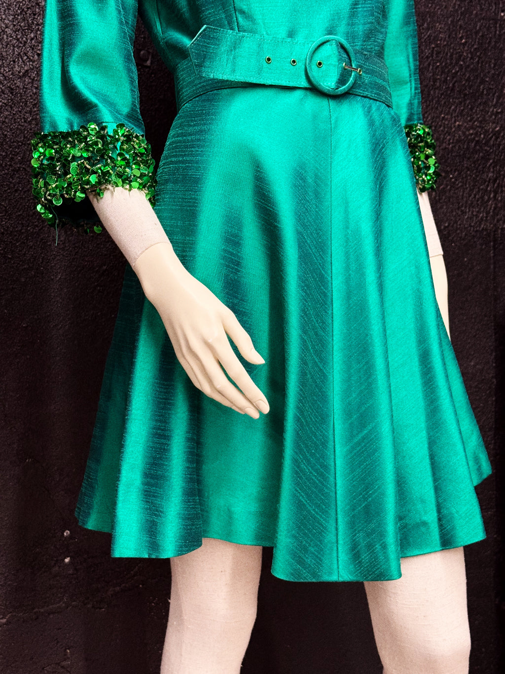 Vintage Briluna Emerald Silk Cocktail Dress