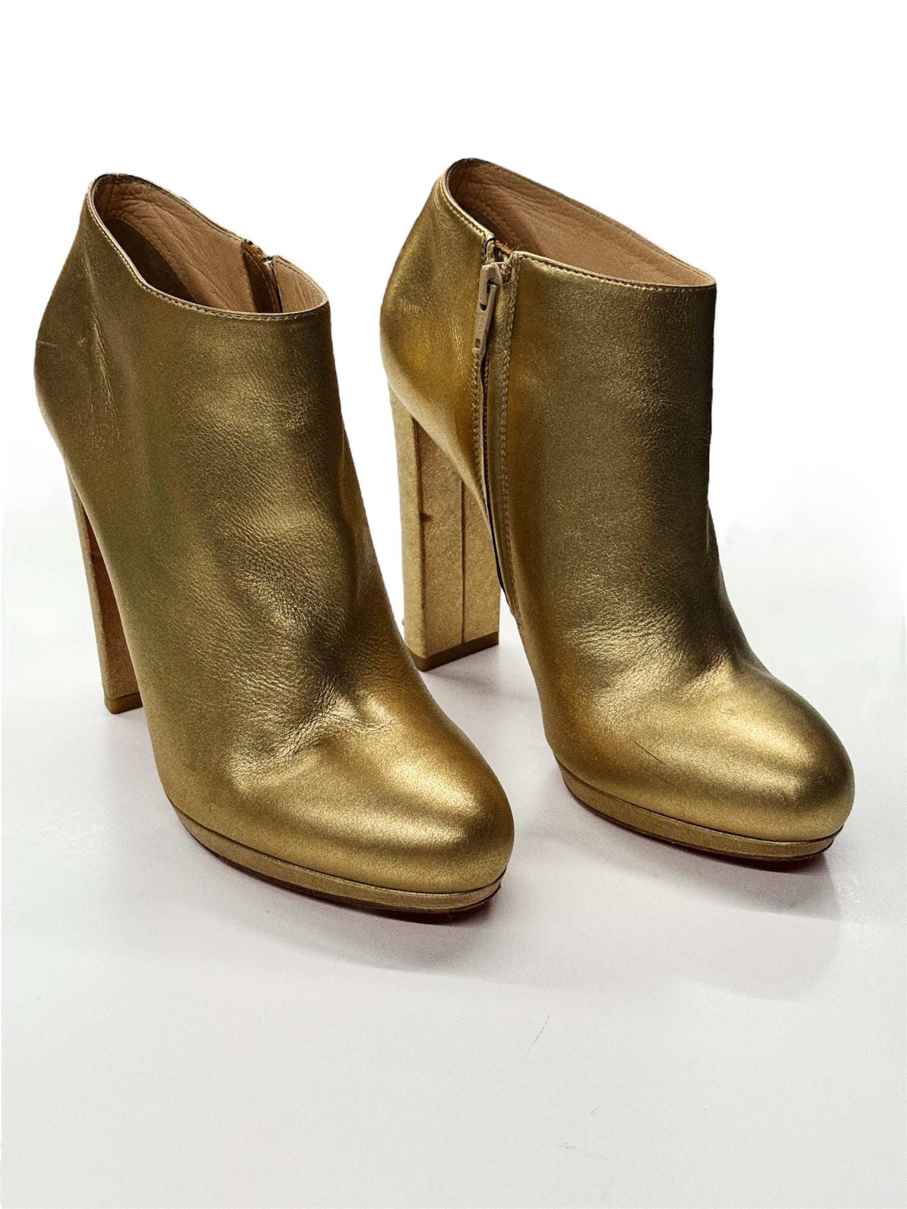 Christian Louboutin Gold Leather Ankle Boots