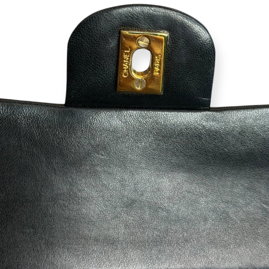 Chanel Vintage Double Flap Medium Chevron Bag — Black Lambskin, 24K