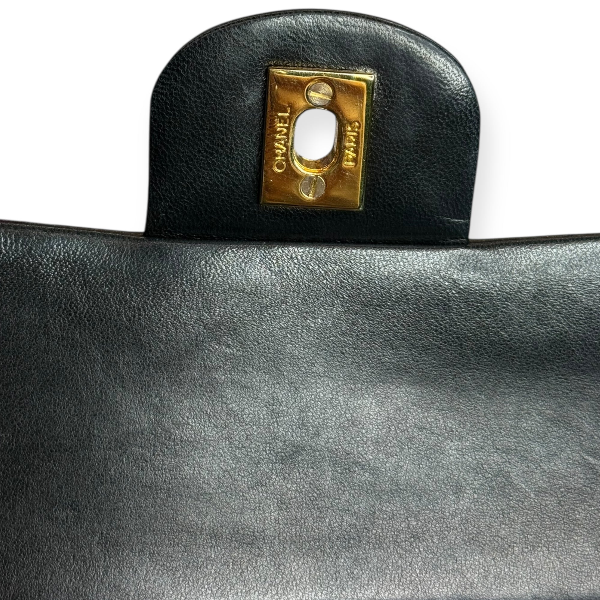 Chanel Vintage Double Flap Medium Chevron Bag — Black Lambskin, 24K