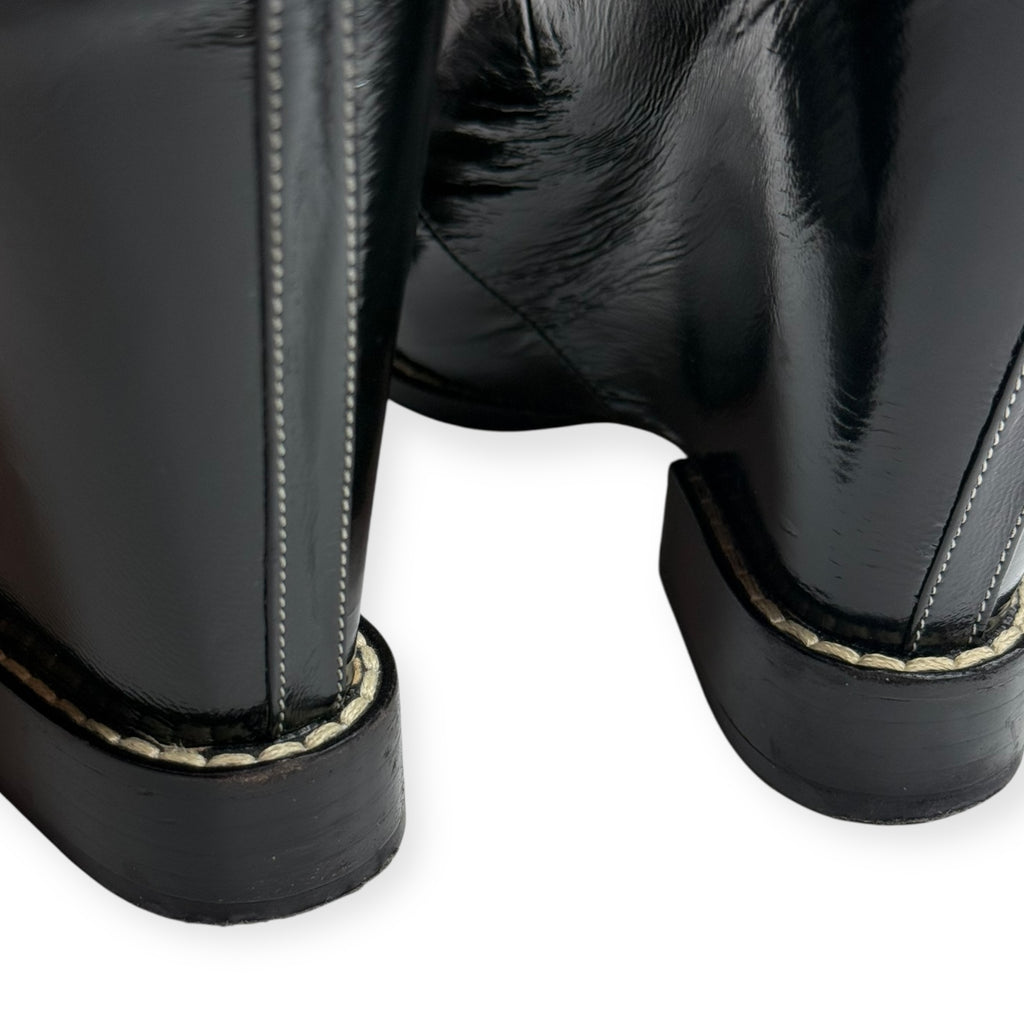 Chloé Black Patent Leather Wedge Ankle Boots - 38 1/2
