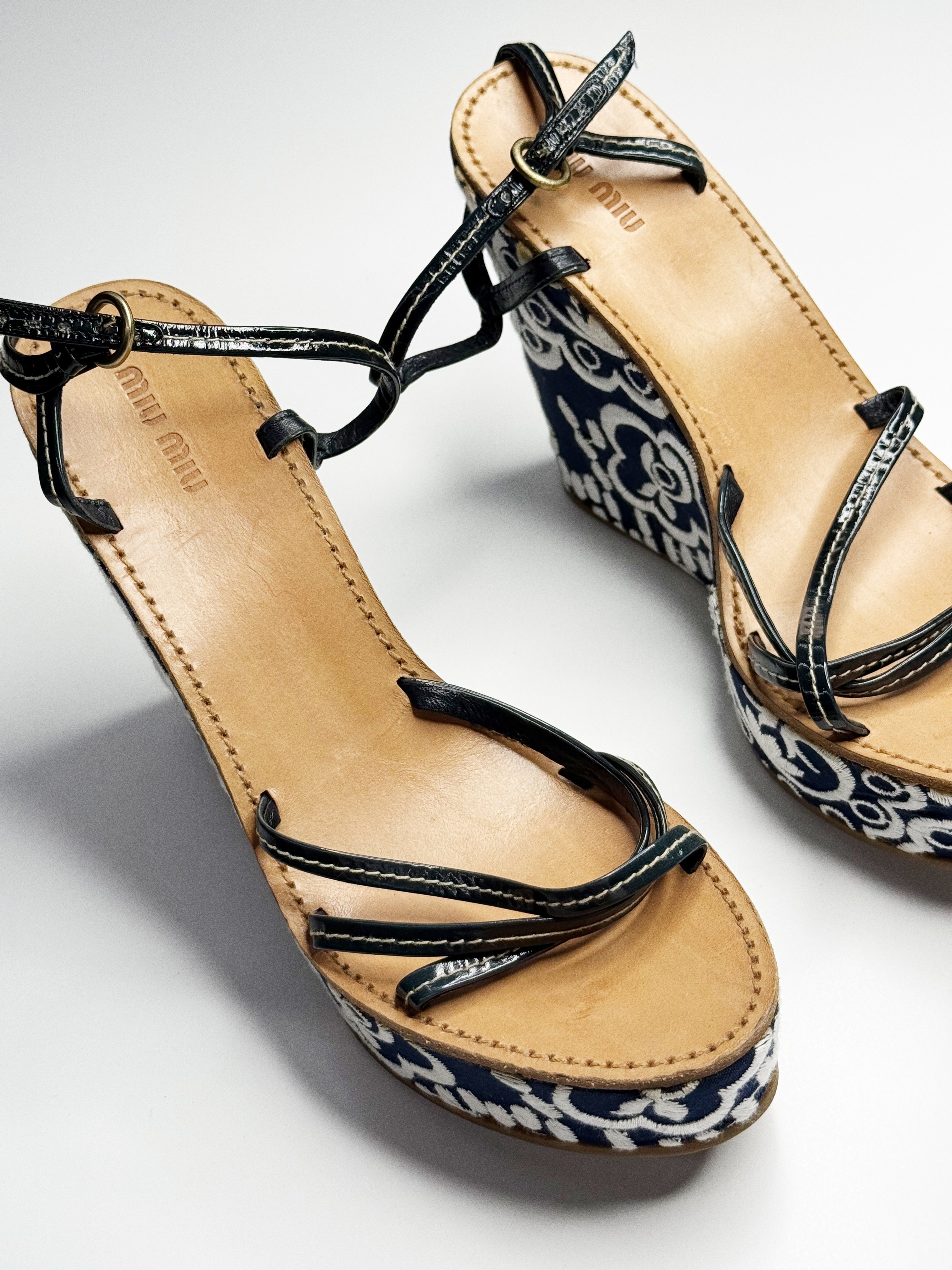 Miu Miu Embroidered Wedge Sandals