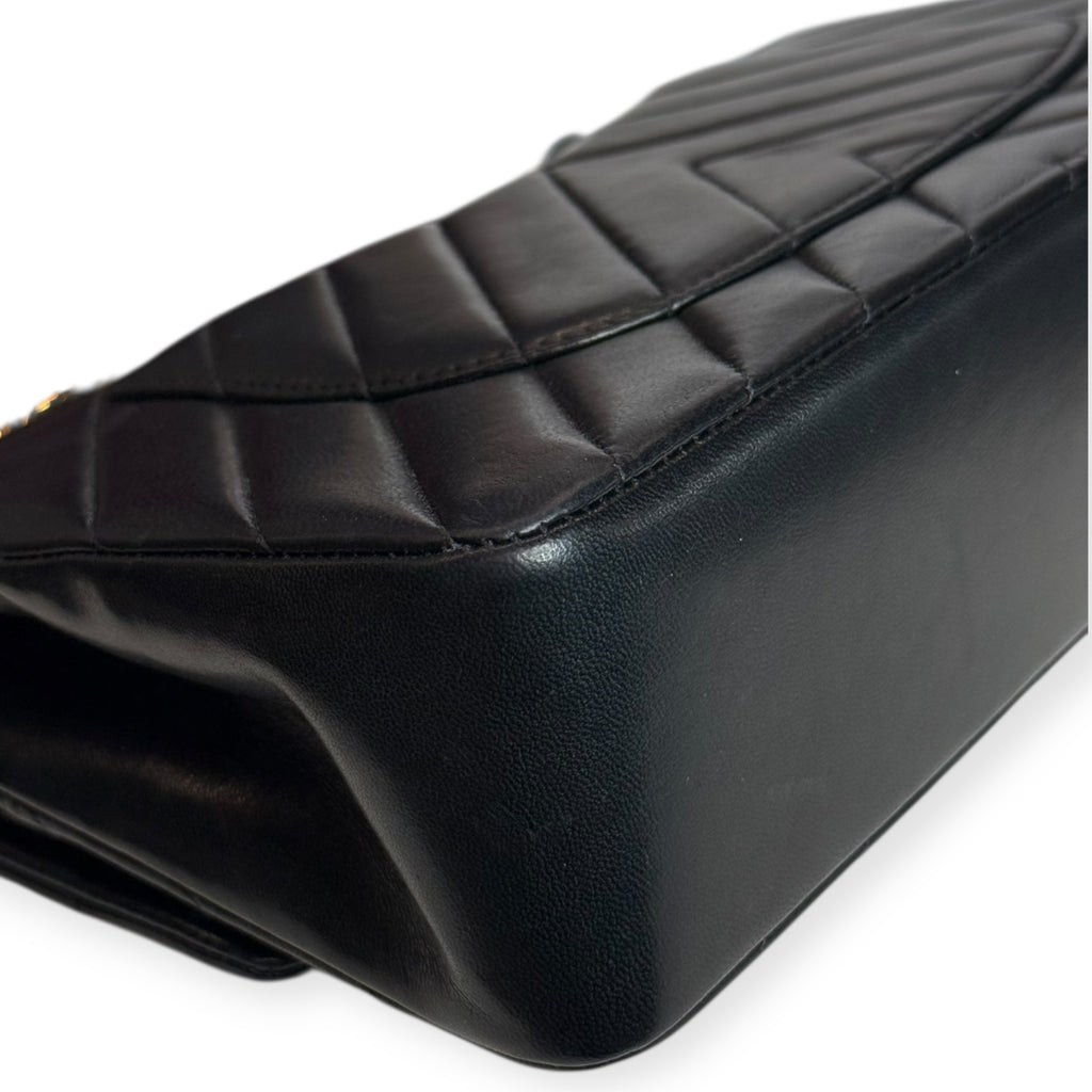 Chanel Vintage Double Flap Medium Chevron Bag — Black Lambskin, 24K