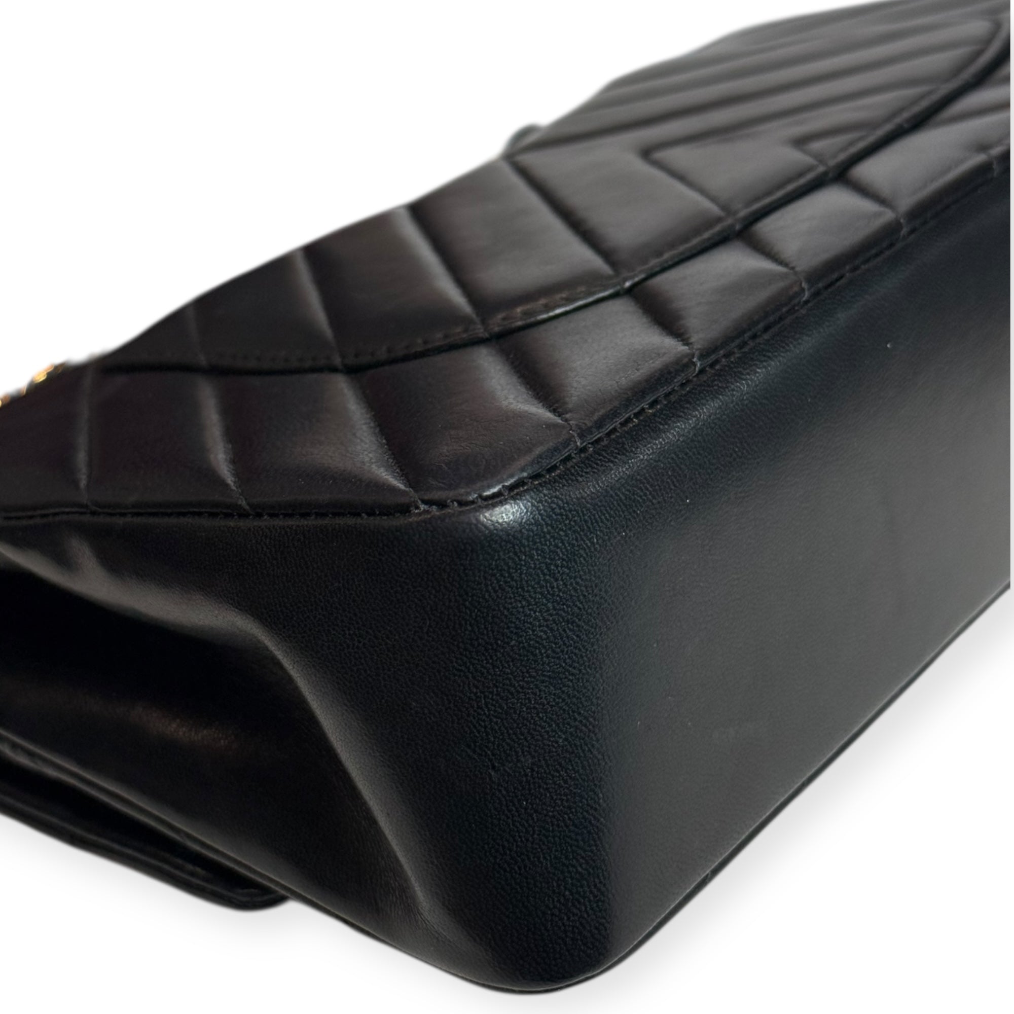 Chanel Vintage Double Flap Medium Chevron Bag — Black Lambskin, 24K