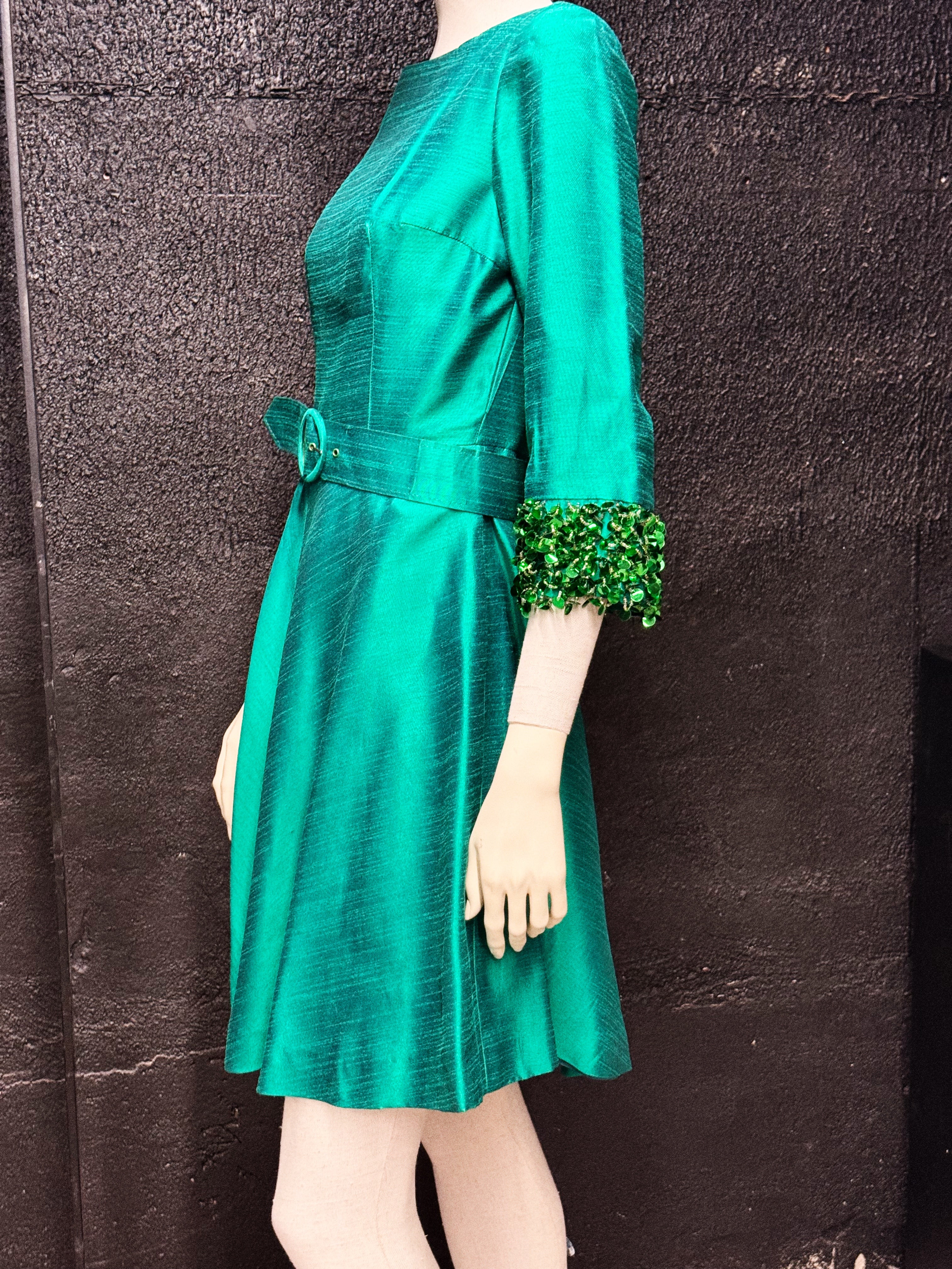Vintage Briluna Emerald Silk Cocktail Dress