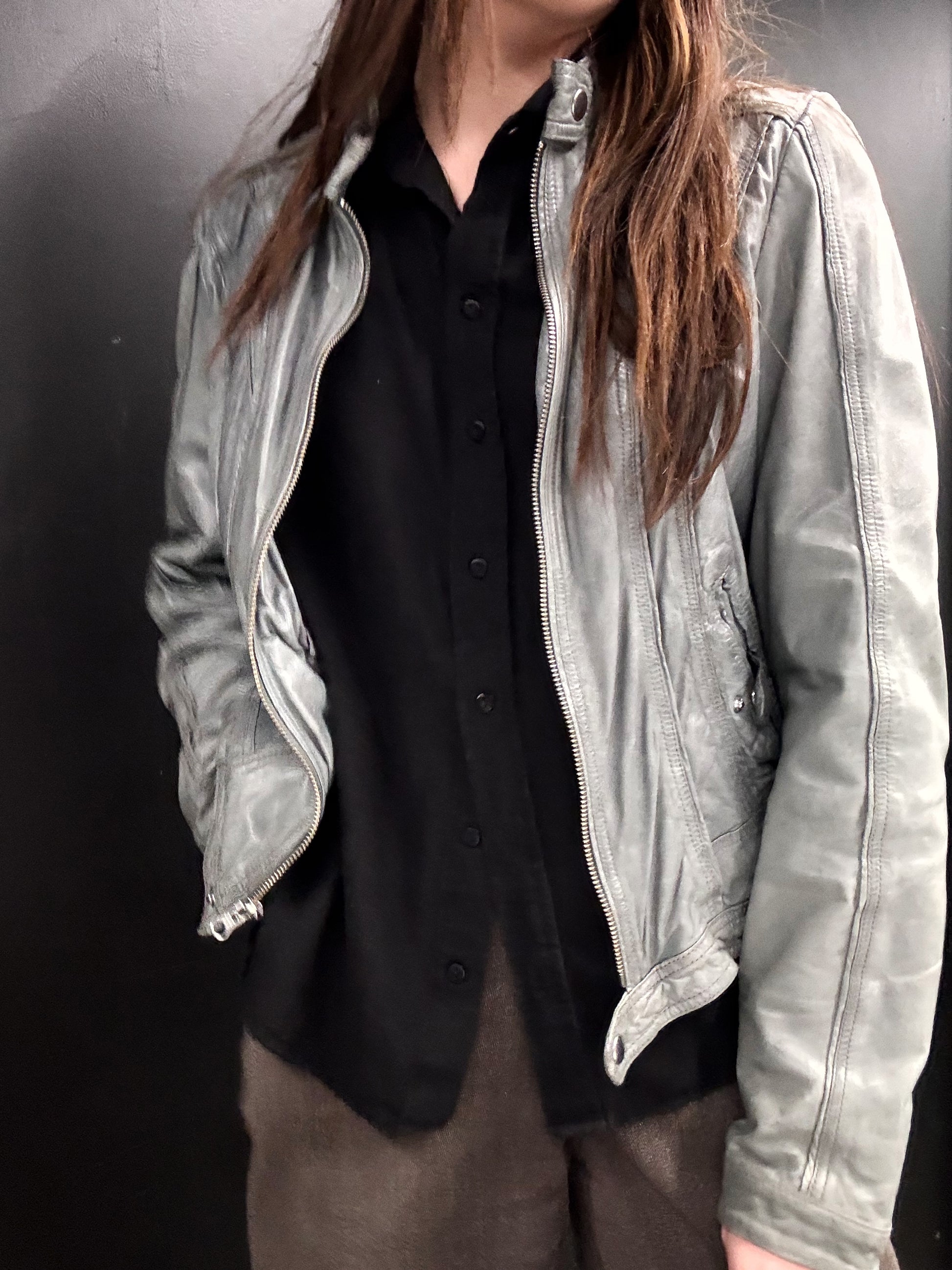 Rock’n Blue Gray Leather Jacket