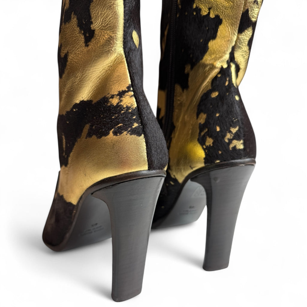 DÉBUT BLACK AND GOLD LEATHER BOOTS