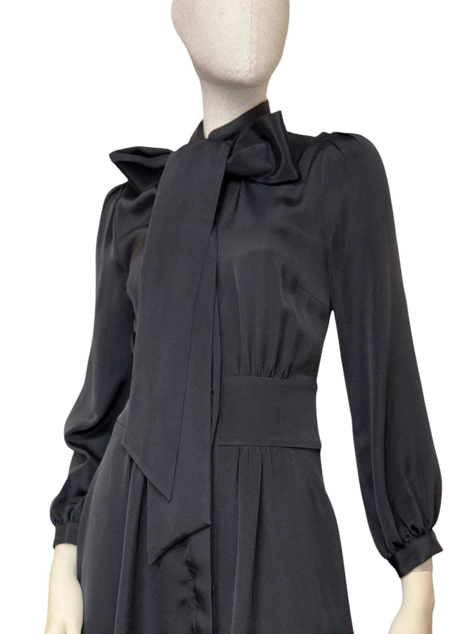 Cavour Silk Tie-Neck Dress - XS