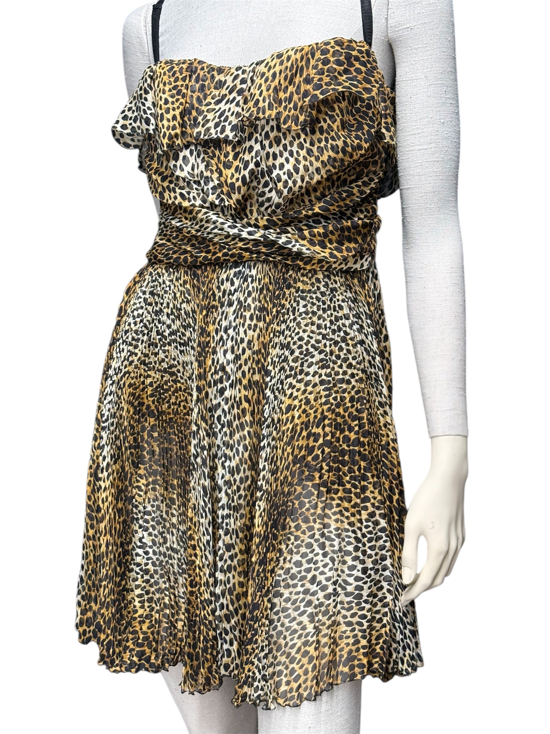 D&G Leopard Print Pleated Silk Mini Dress