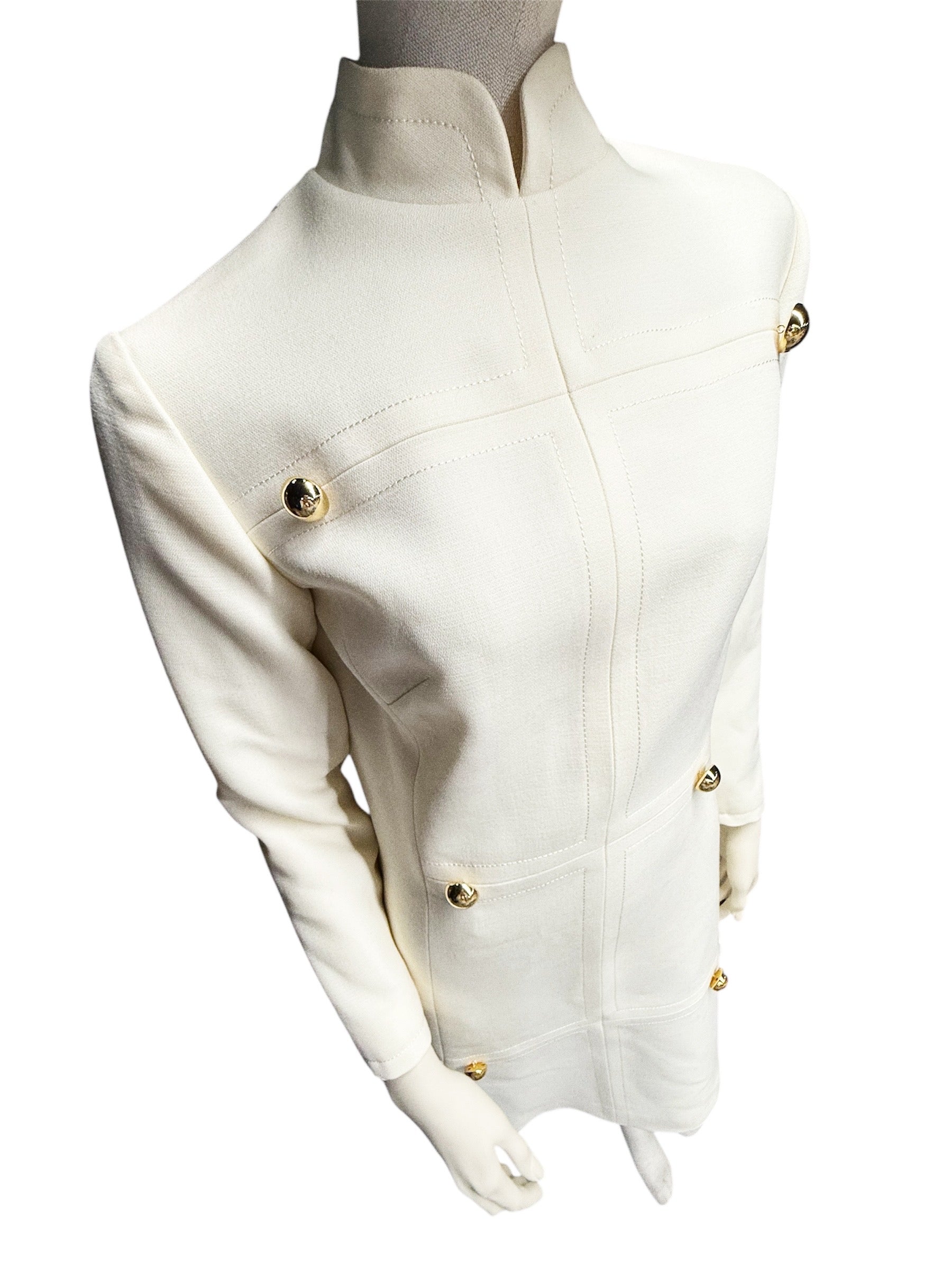 Vintage ALGО White A-Line Dress with Gold Buttons