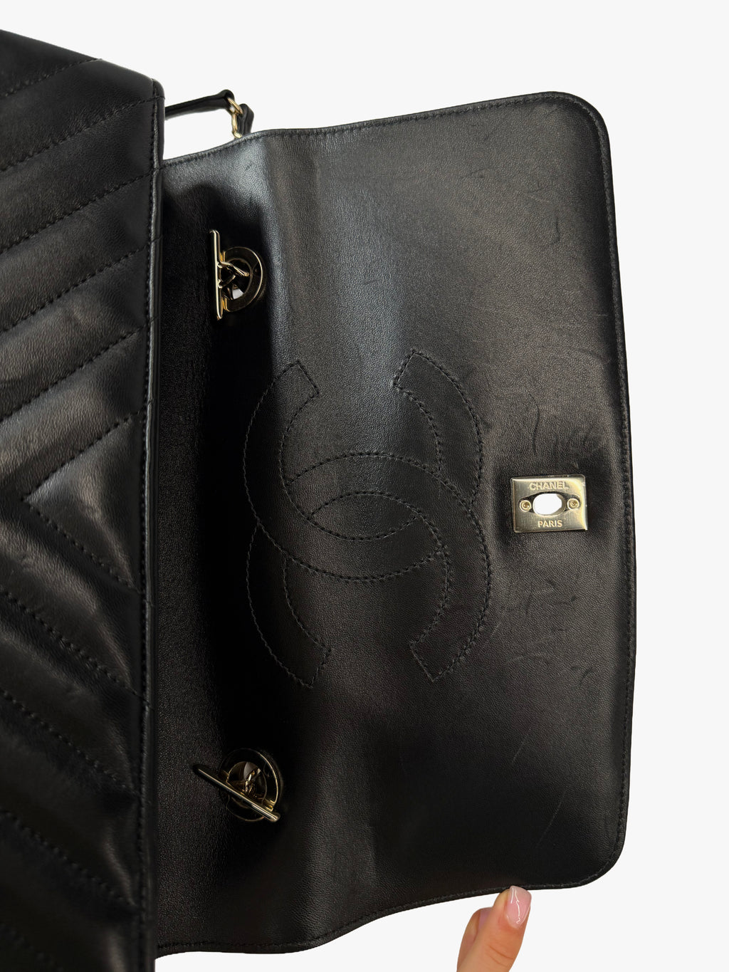 Chanel Trendy CC Top Handle Bag – Black Lambskin Chevron with Gold Hardware