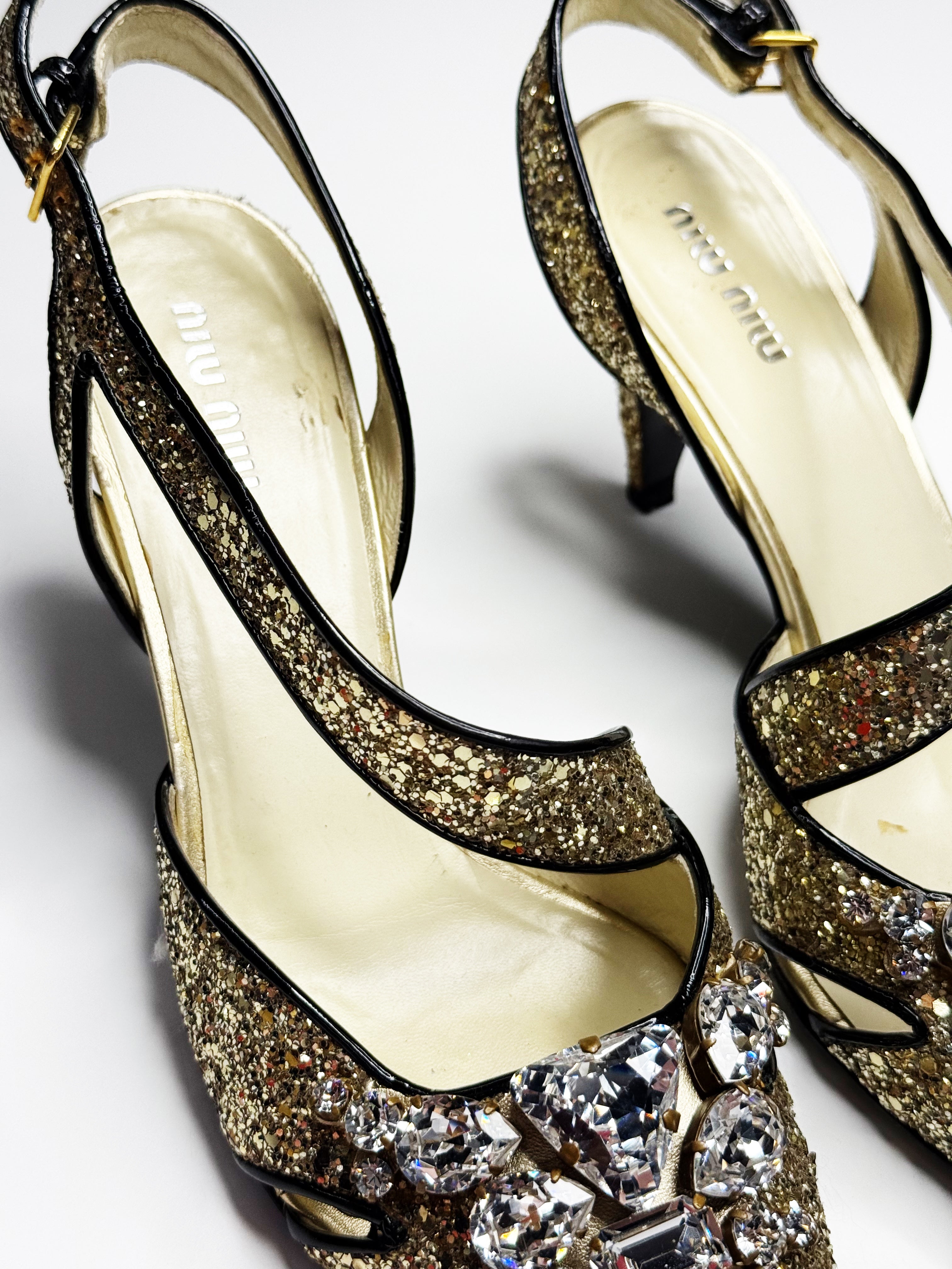 Miu Miu Glitter Crystal Embellished Heels
