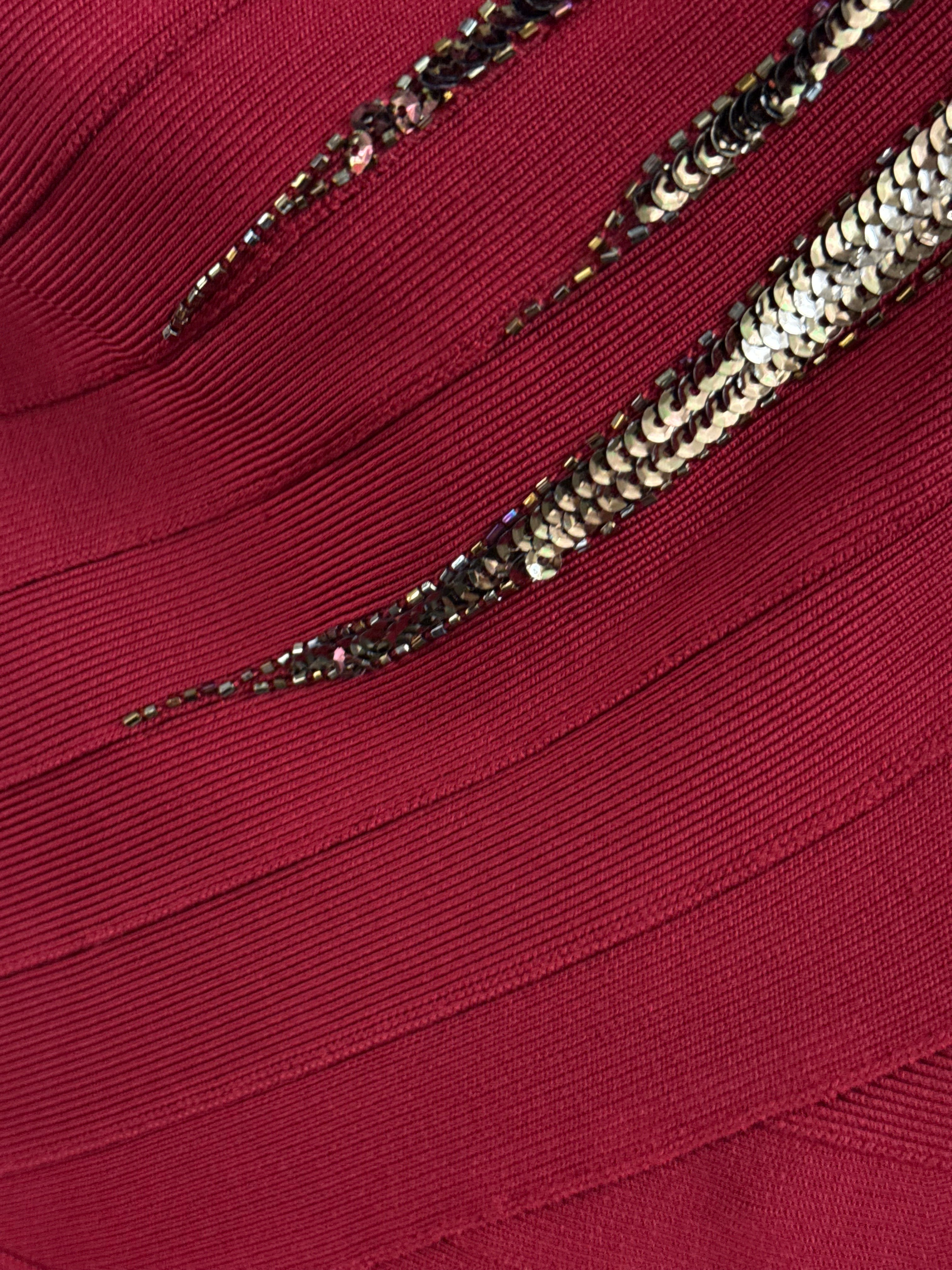 Herve Leger Red One-Shoulder Bandage Dres - S