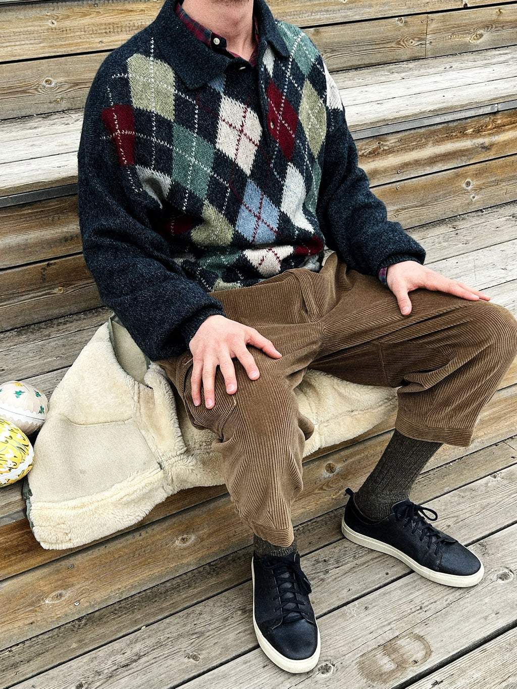 Edwin Italy Wool Argyle Knit Polo Sweater