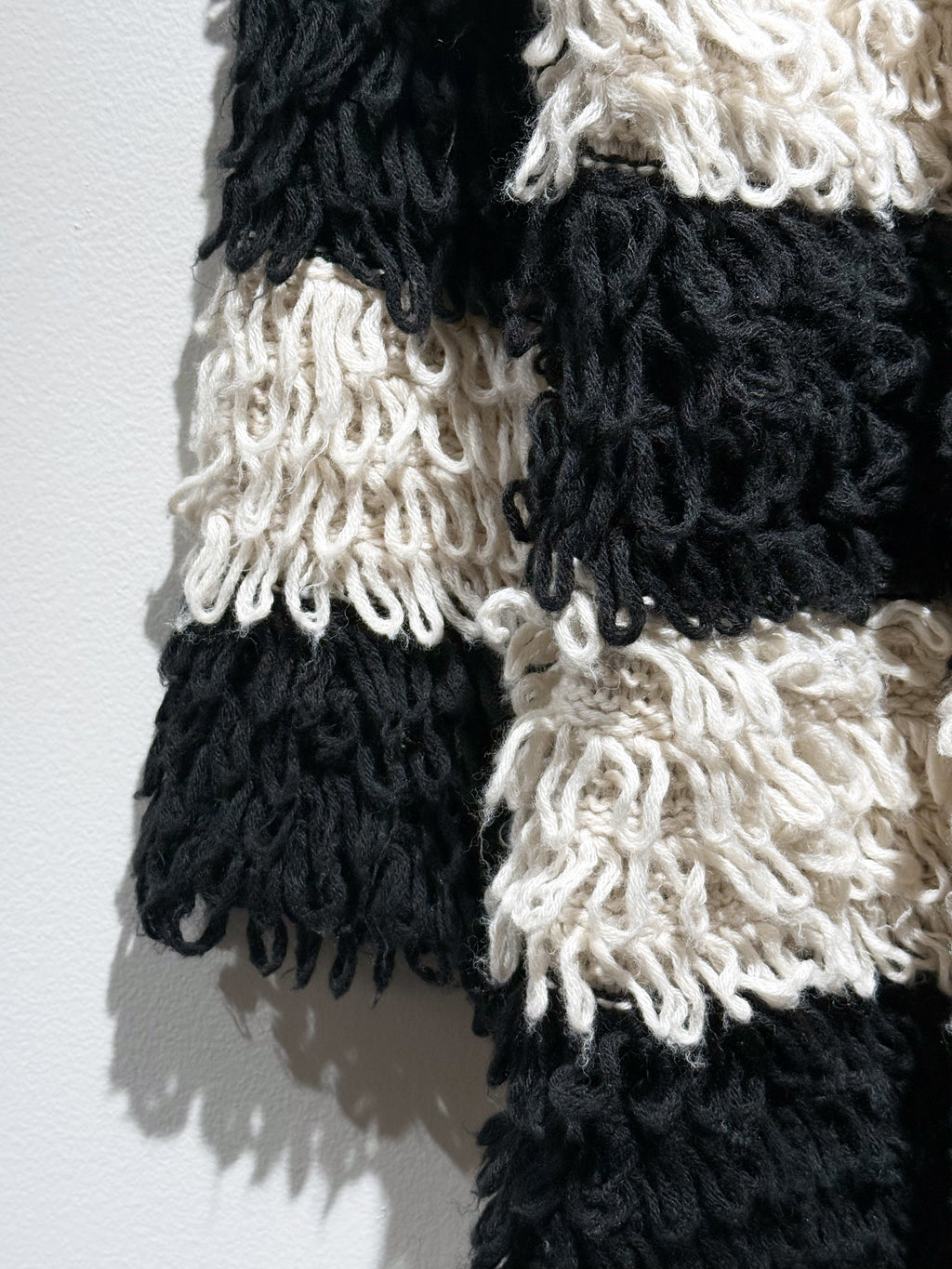 Vicolo Long Loop-Knit Striped Cardigan — Black & Ivory