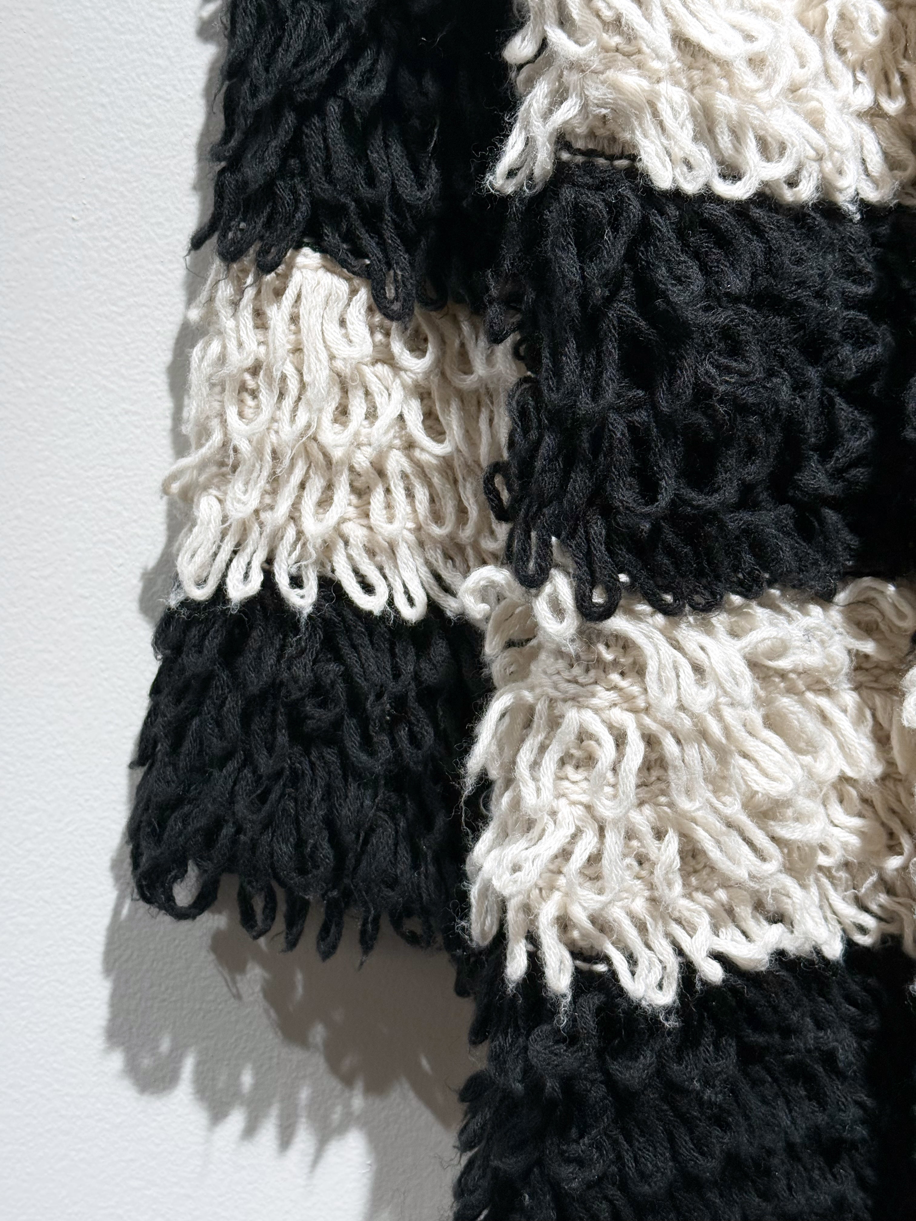 Vicolo Long Loop-Knit Striped Cardigan — Black & Ivory