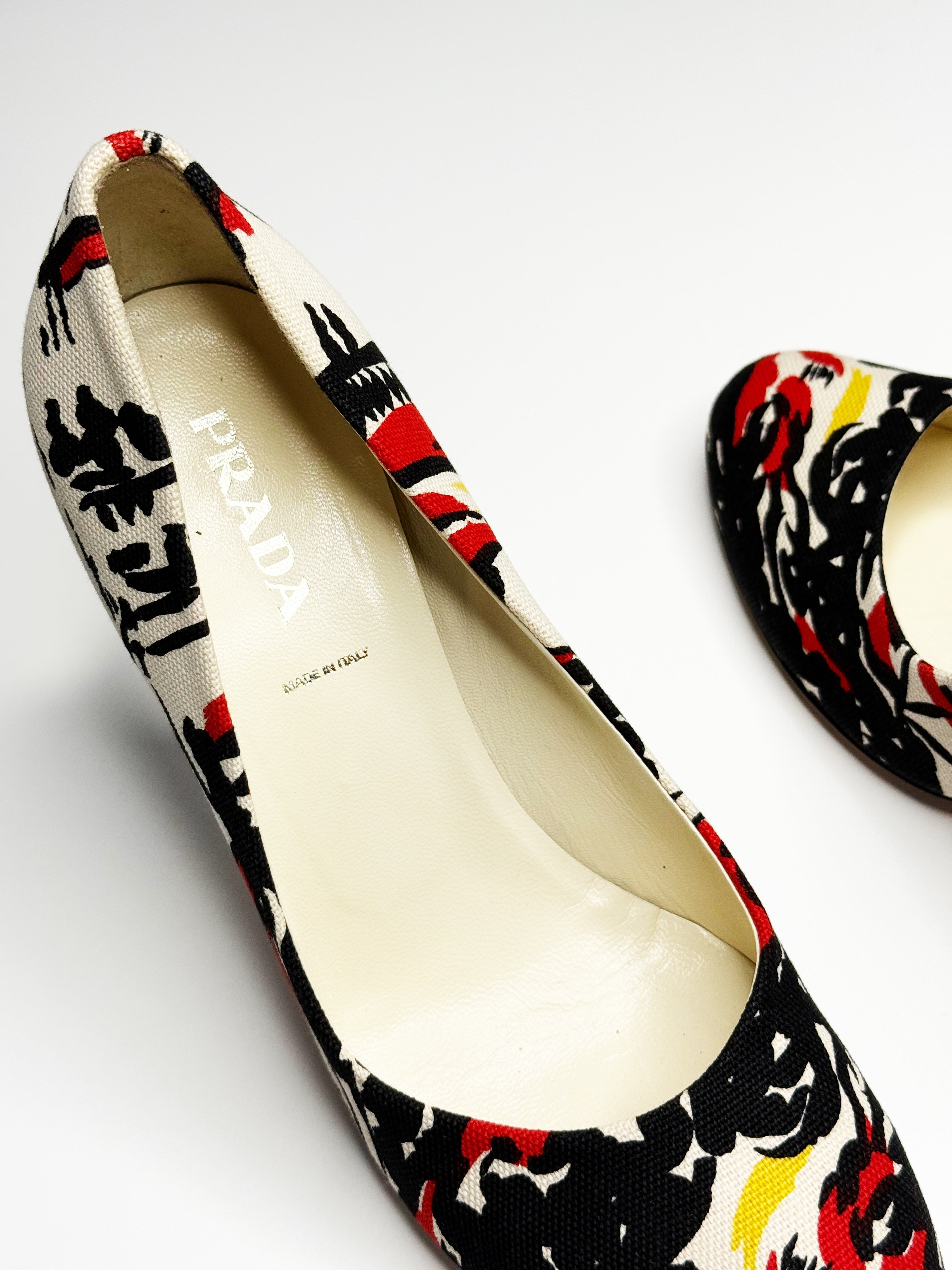 Prada Printed Canvas Pumps