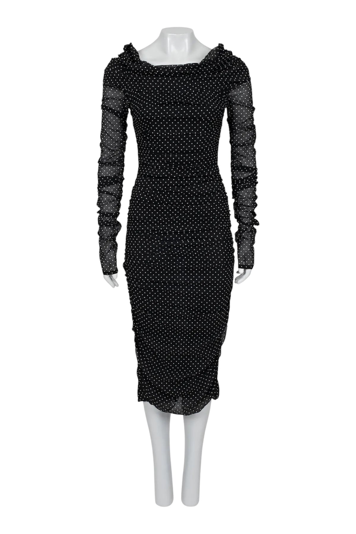 Dolce & Gabbana Black Polka Dot Ruched Dress