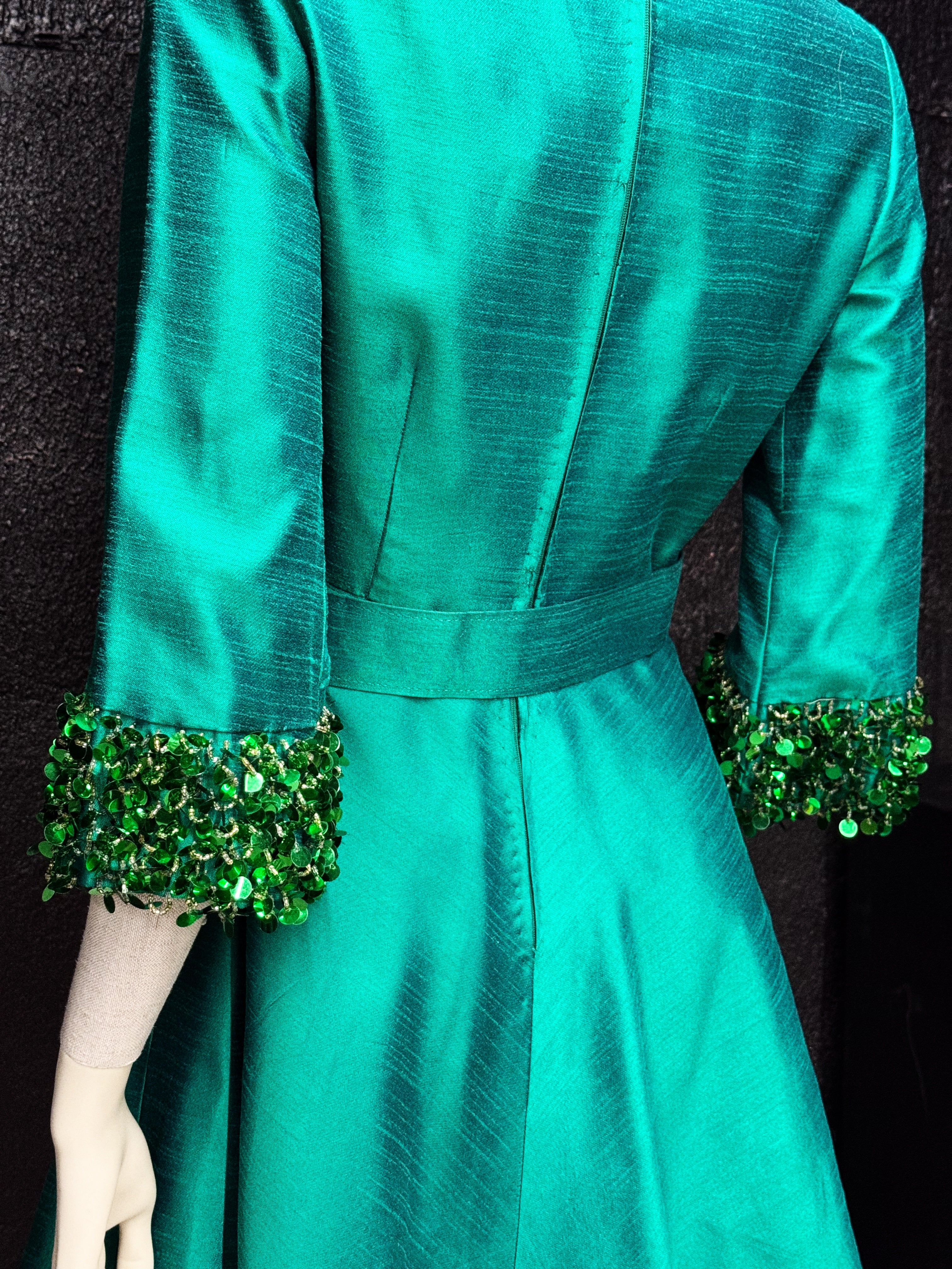 Vintage Briluna Emerald Silk Cocktail Dress