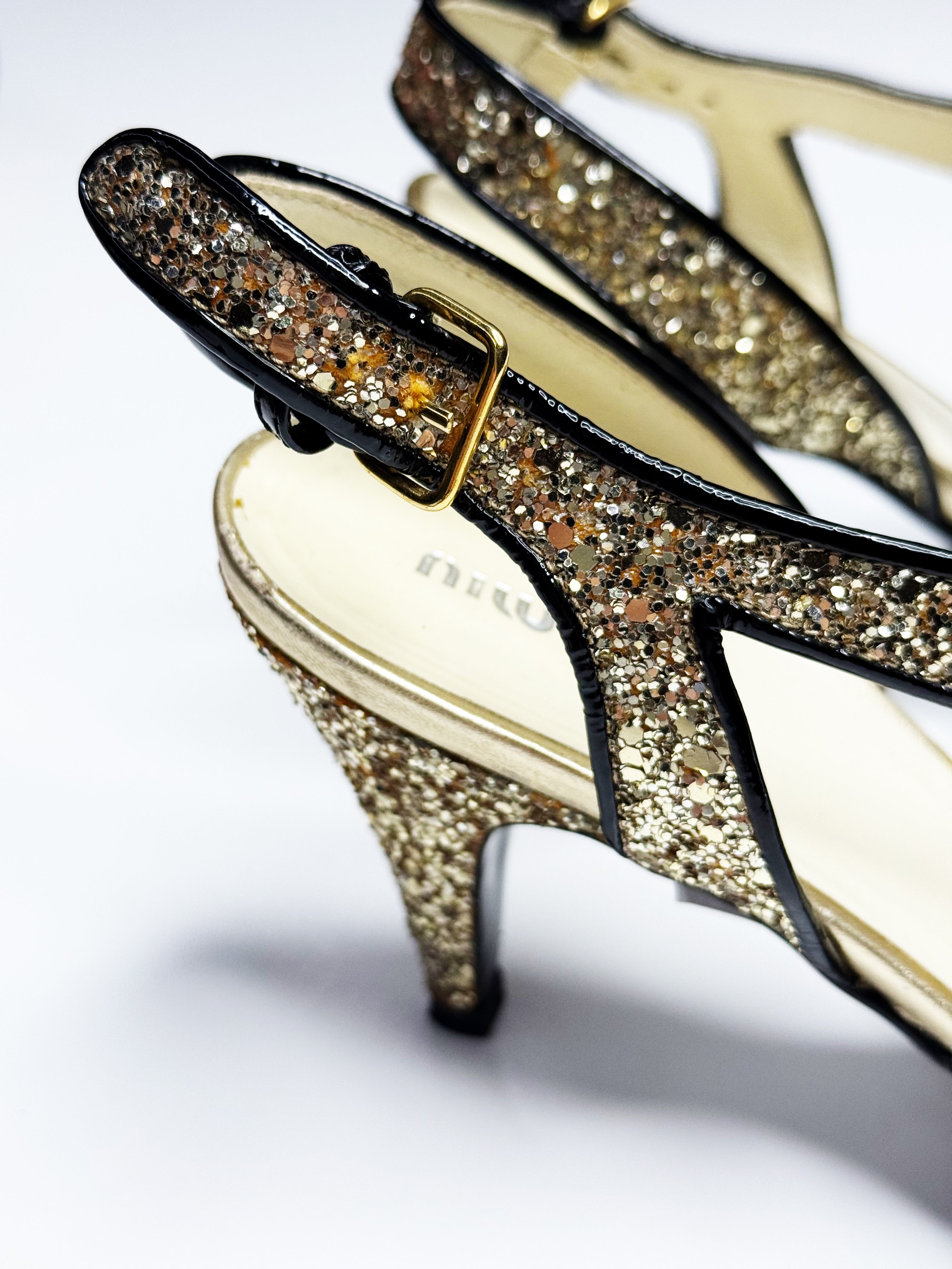 Miu Miu Glitter Crystal Embellished Heels