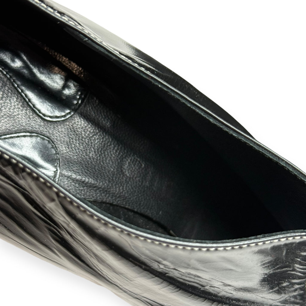 Chloé Black Patent Leather Wedge Ankle Boots - 38 1/2