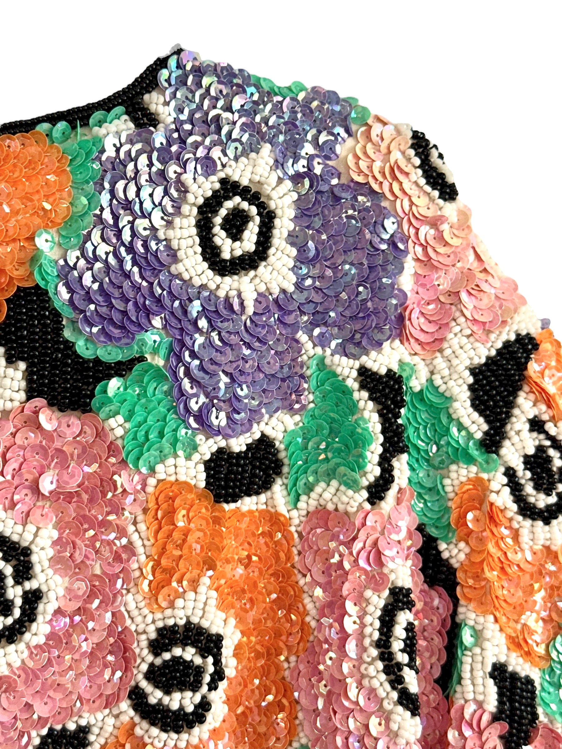 Vintage Black Tie Sequin Floral Silk Jacket - EU 38–40