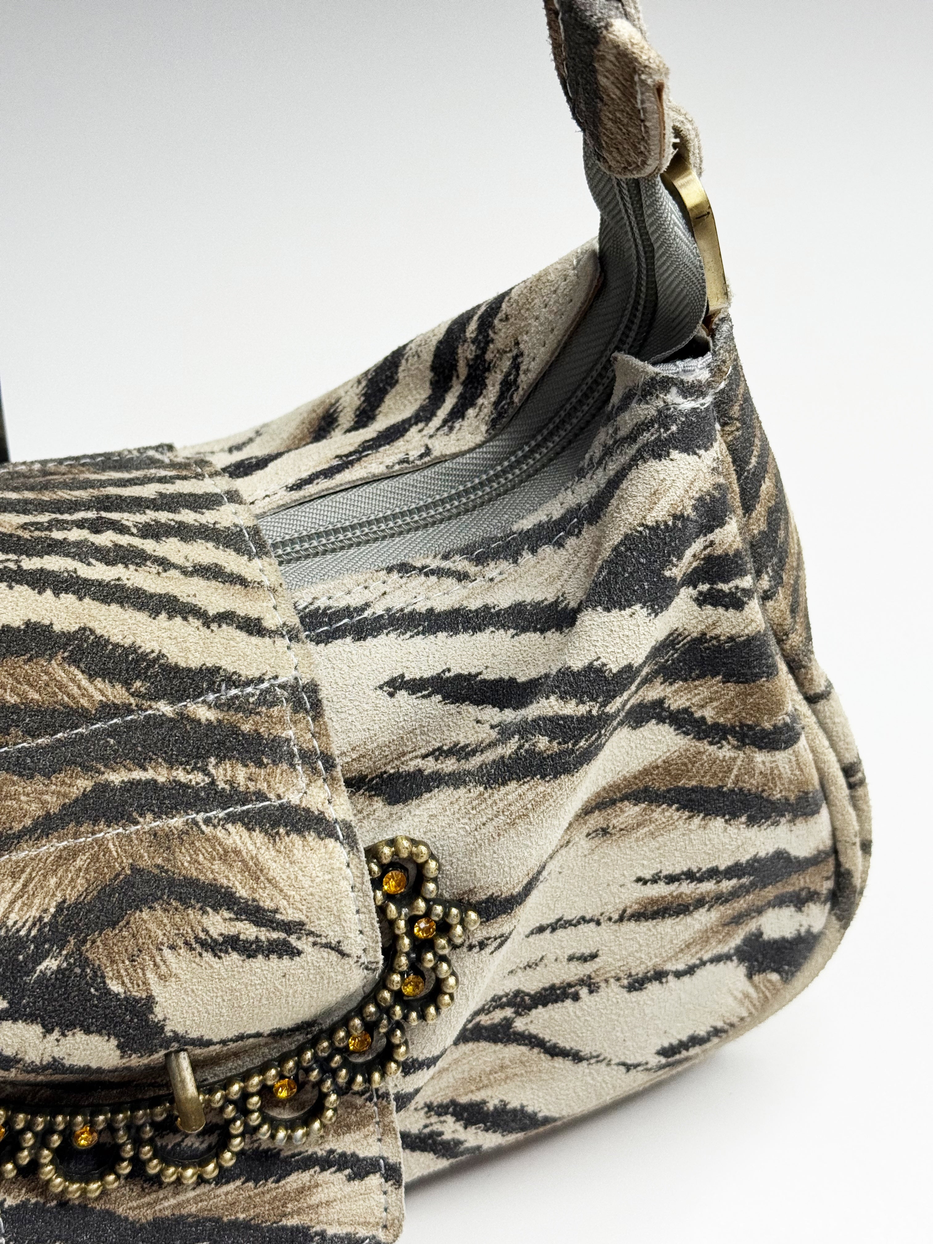 Roberto Cavalli Tiger Suede Shoulder Bag