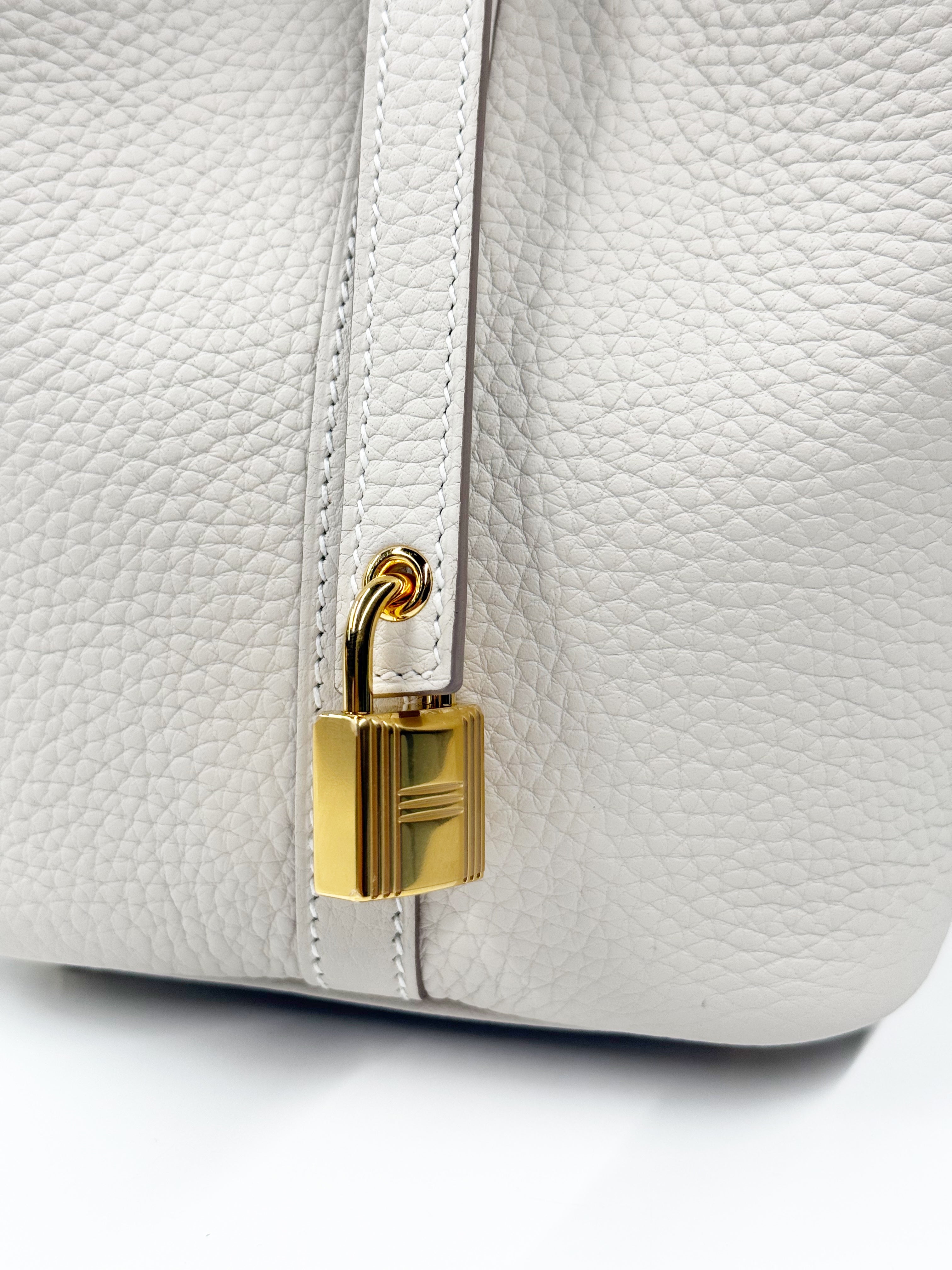 Hermès Picotin Lock PM Bag in White Clemence Leather (Full Set, New Condition)