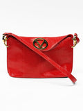 VALENTINO GARAVANI RED LIZARD EMBOSSED SHOULDER BAG GOLD V LOGO