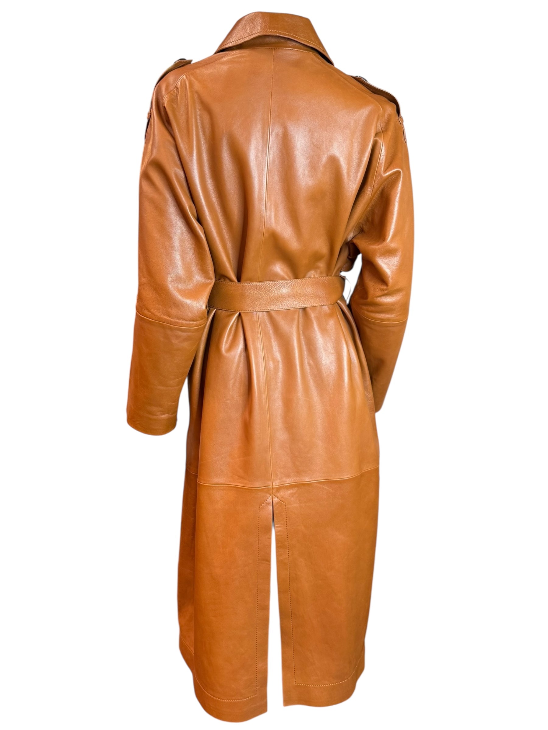 MASSIMO DUTTI LEATHER TRENCH COAT – CAMEL – SIZE L