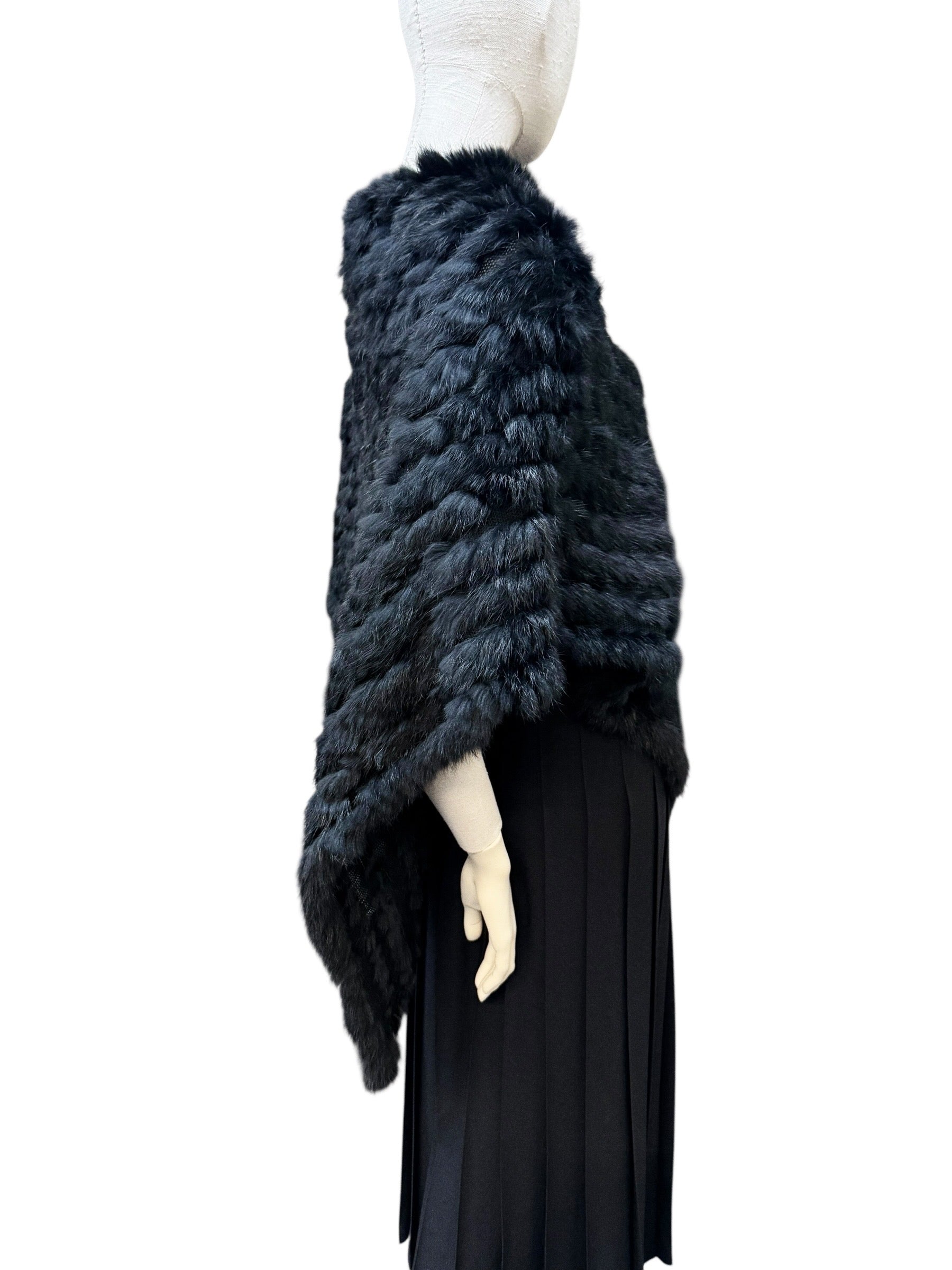 Liesel Black Fur Poncho