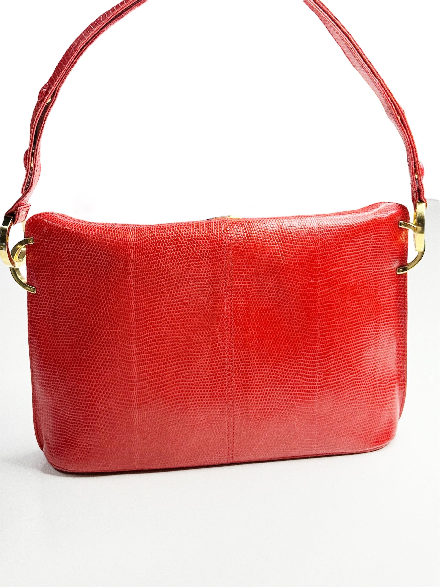 Valentino Garavani Red Lizard-Effect Leather Shoulder Bag