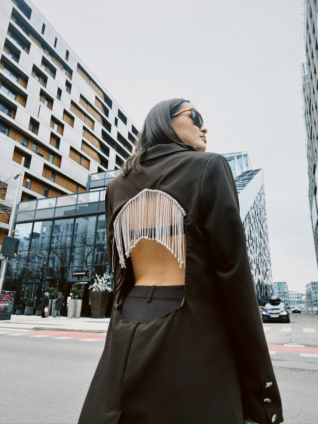 Blazer in Chocolate Brown with Crystal Fringe