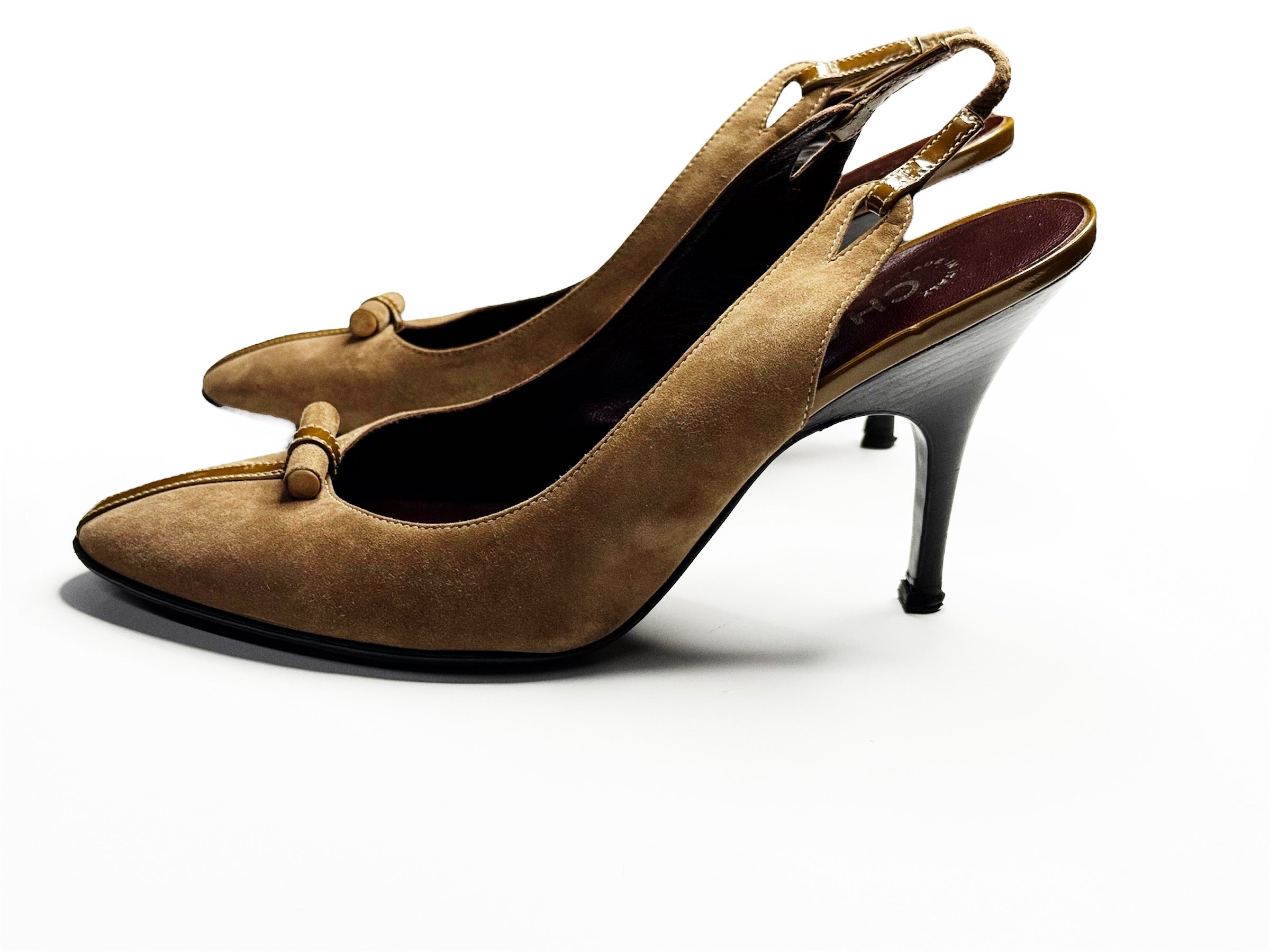 CHANEL Slingback Heels with Patent Trim