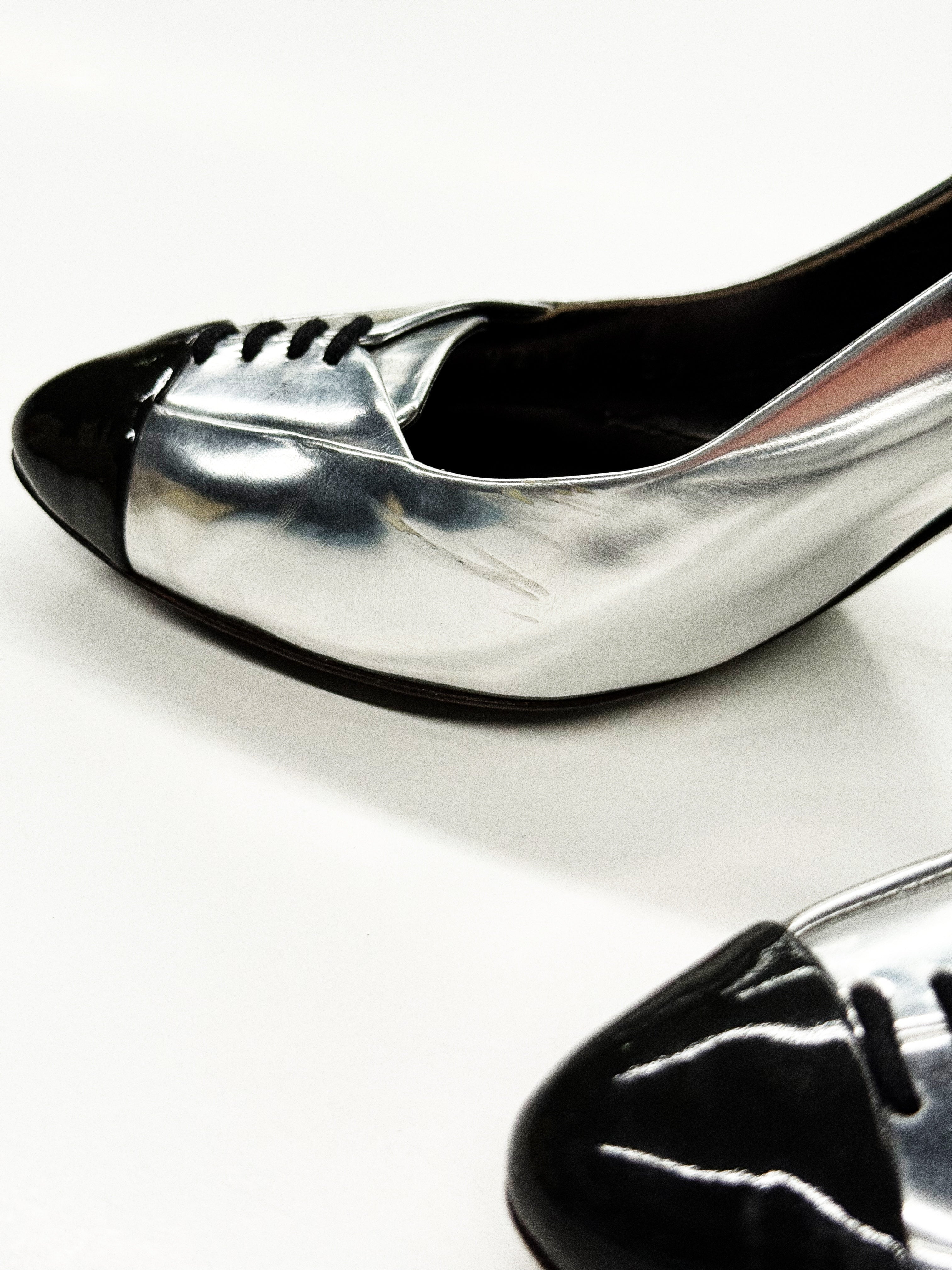 Dolce & Gabbana Silver & Black Slingback Heels