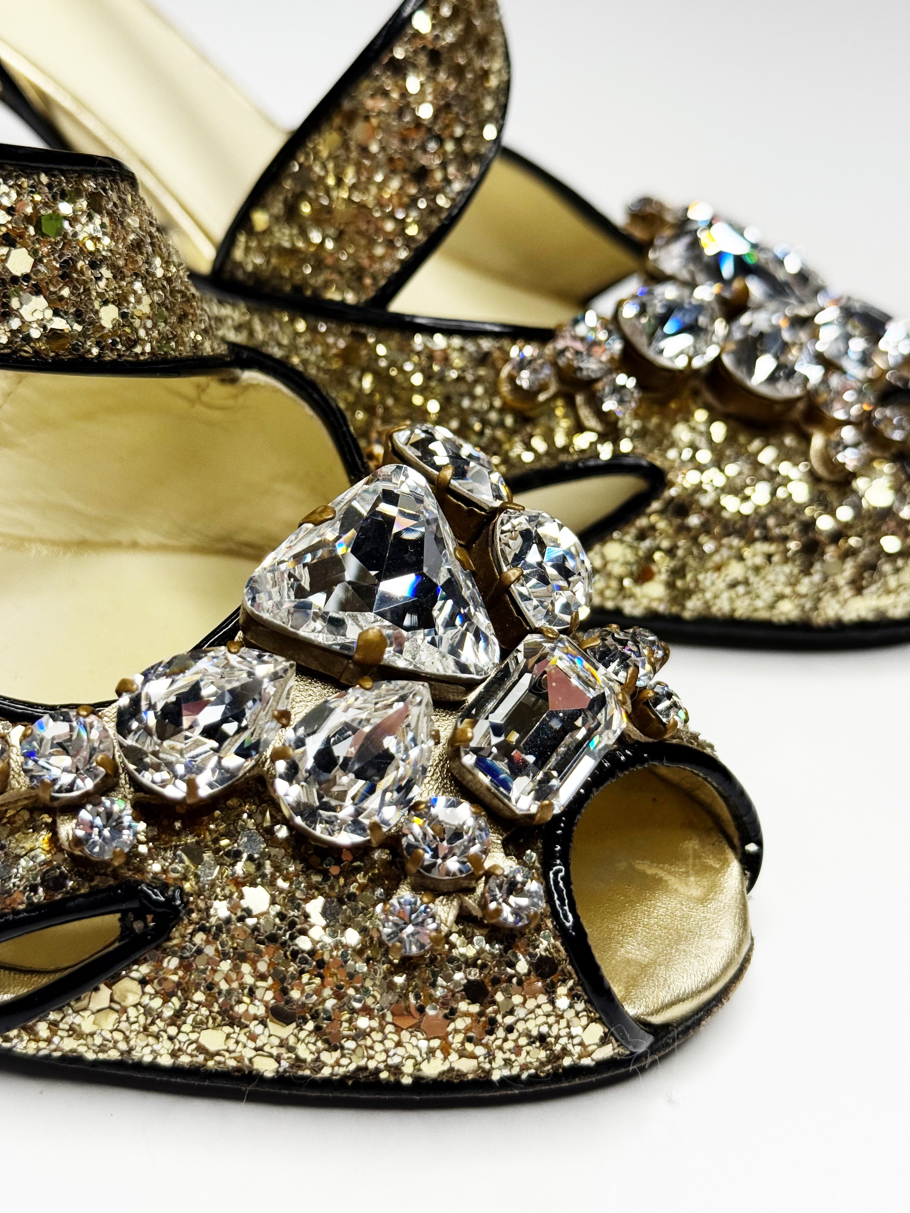 Miu Miu Glitter Crystal Embellished Heels