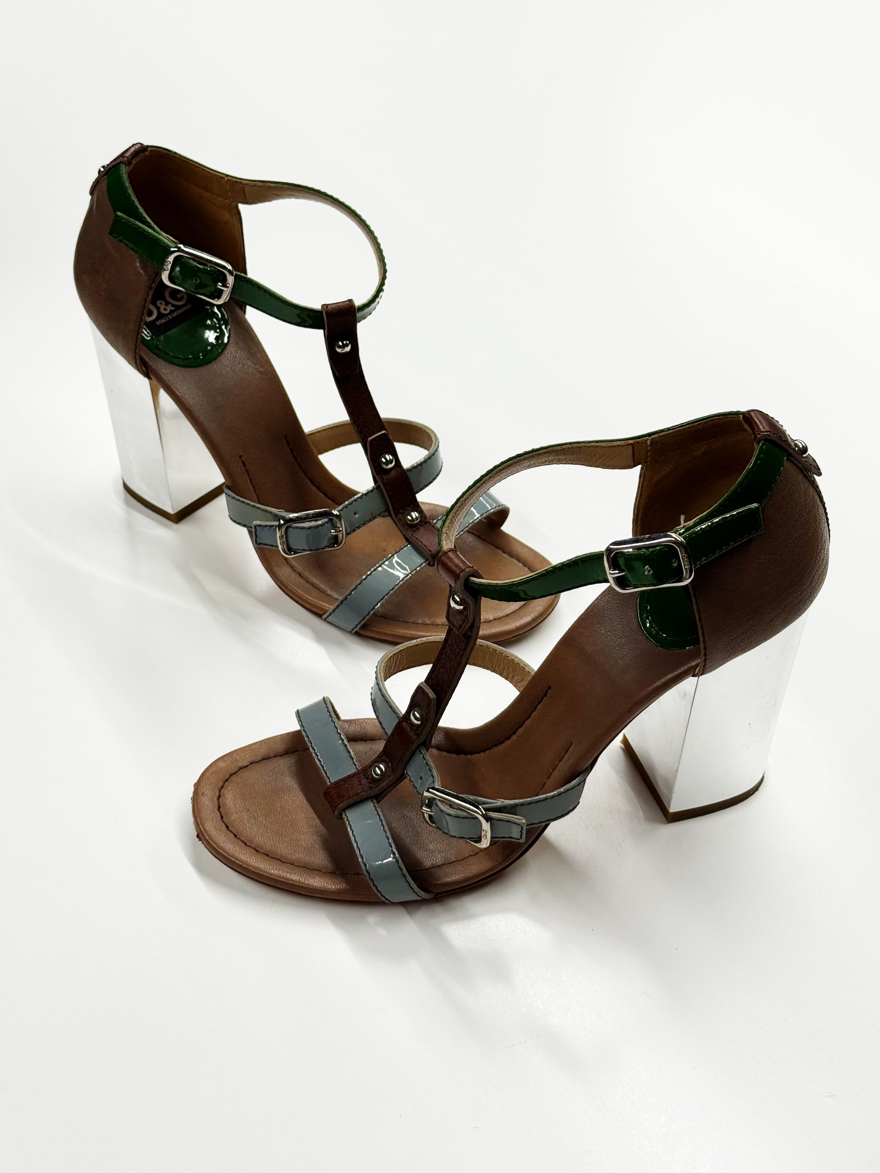 D&G Patent Leather and Calfskin Heeled Sandals