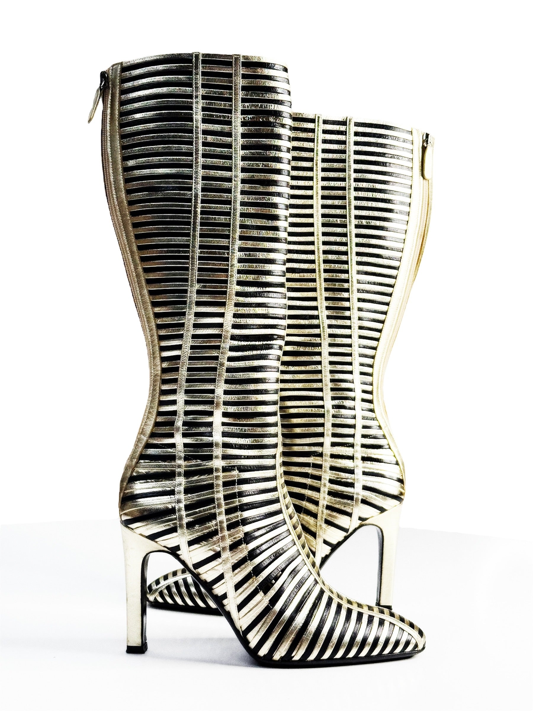 Valentino Garavani Metallic Striped Knee-High Boots