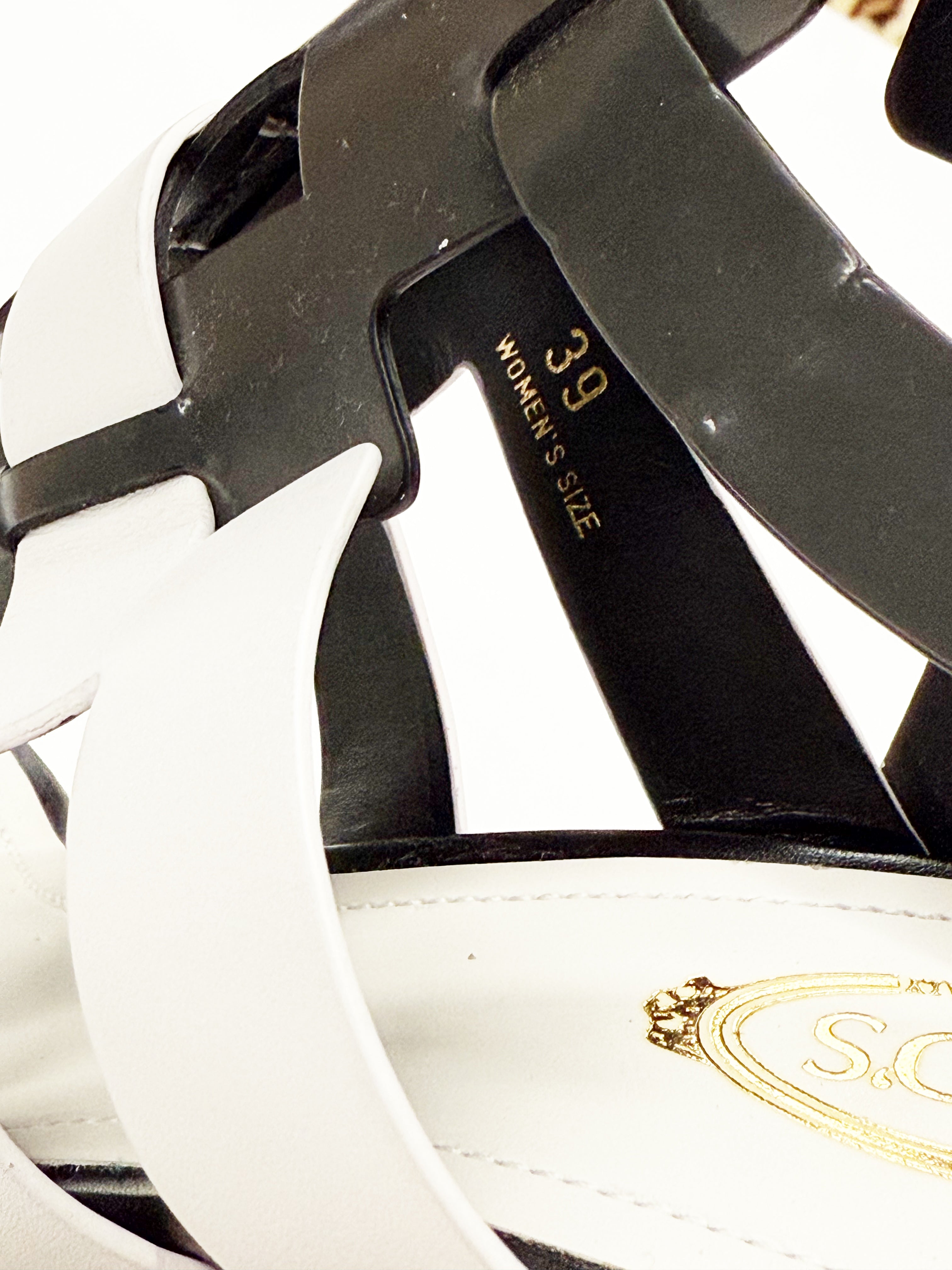 TOD’S Black & White Leather Platform Sandals