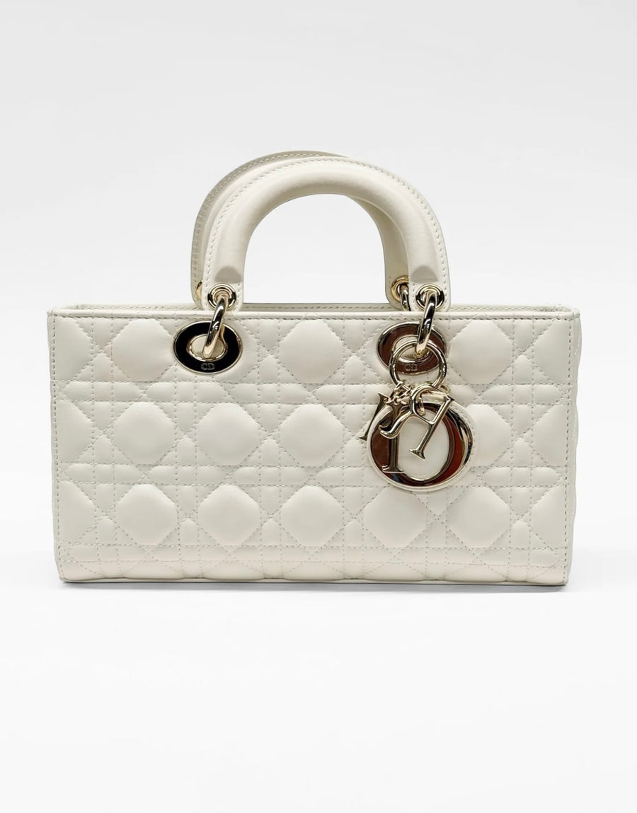 Christian Dior Lady Dior Medium – White Cannage Lambskin, Gold Hardware