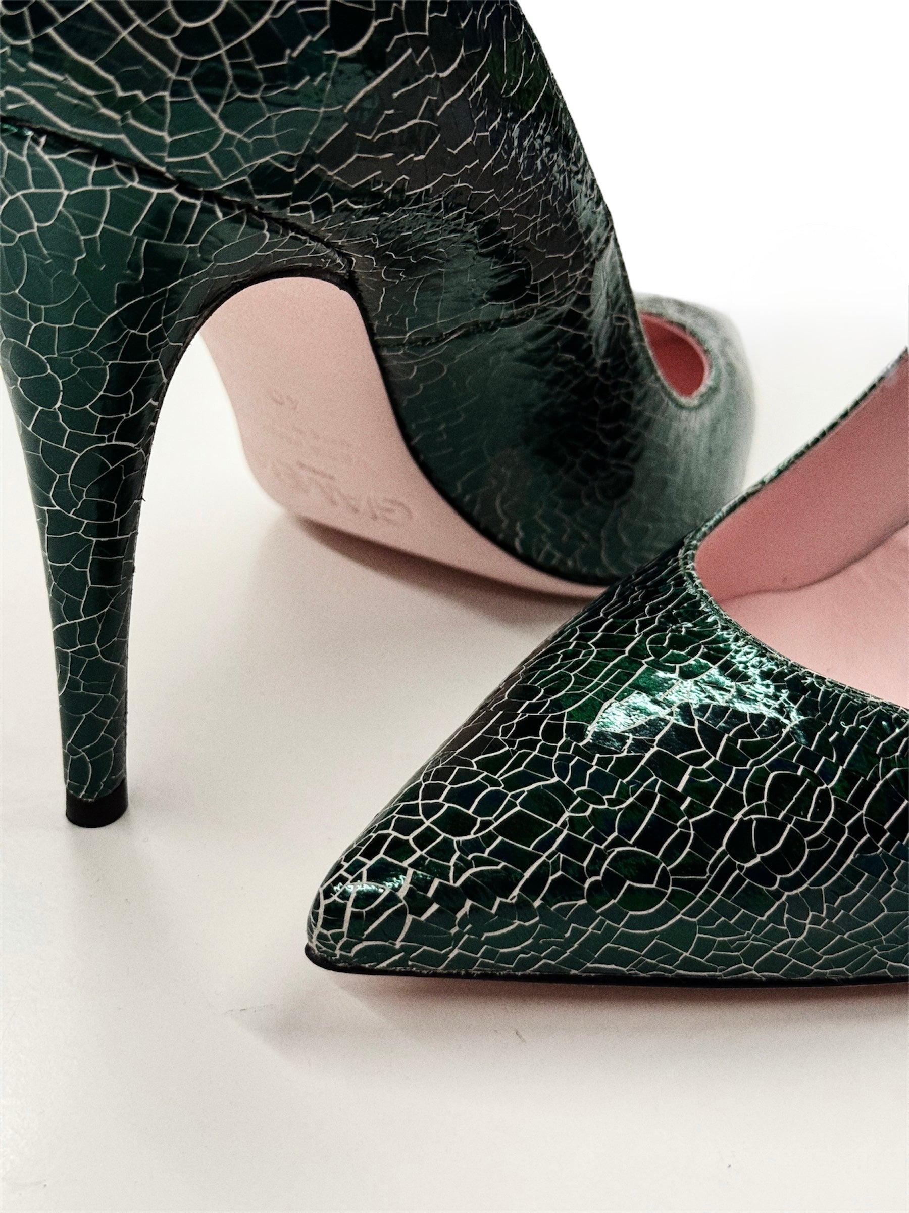 Giamba Paris Green Embossed Leather Pumps
