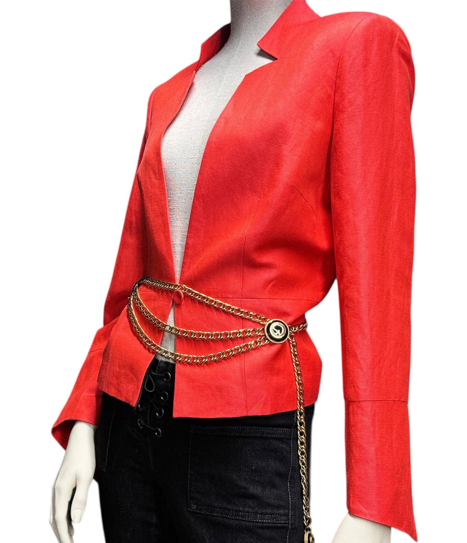 JAEGER Red Silk-Linen Fitted Blazer