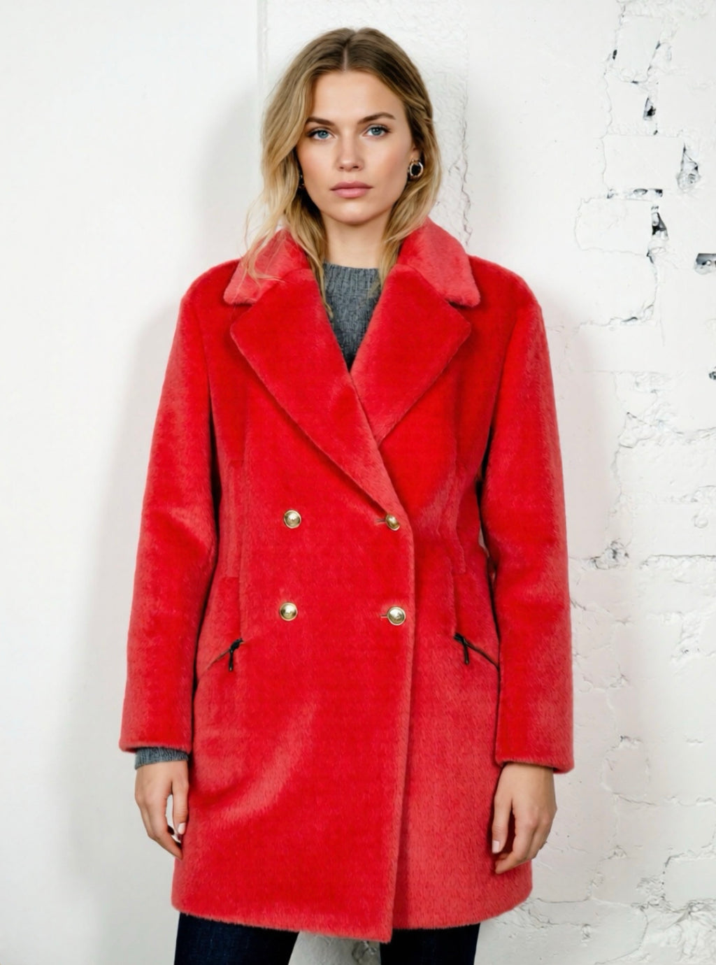 Caroll Double-Breasted Coral Coat