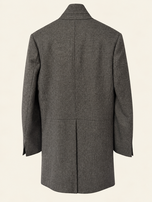 Balenciaga Asymmetric High-Collar Wool Coat – Charcoal Grey