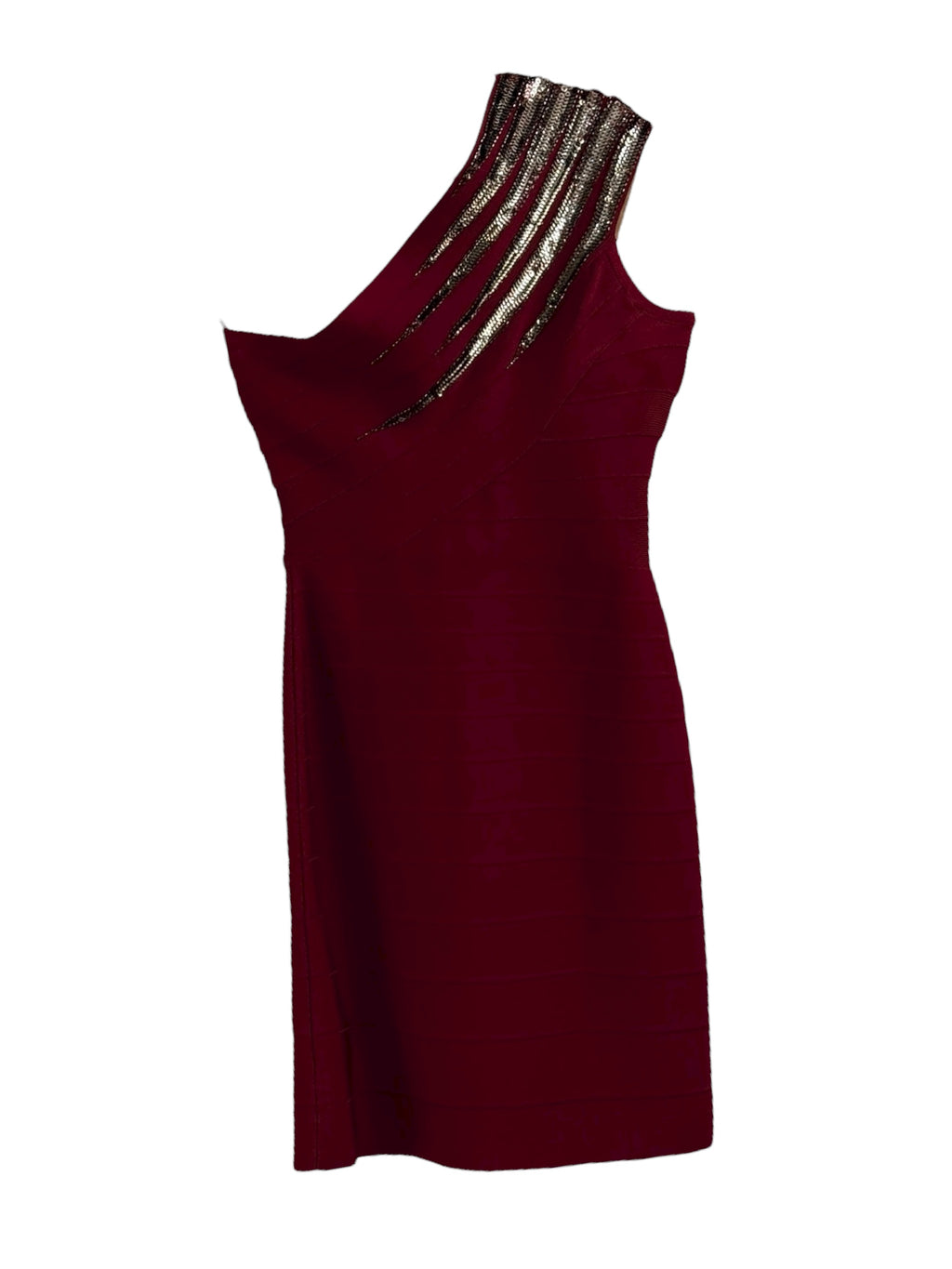 Herve Leger Red One-Shoulder Bandage Dres - S