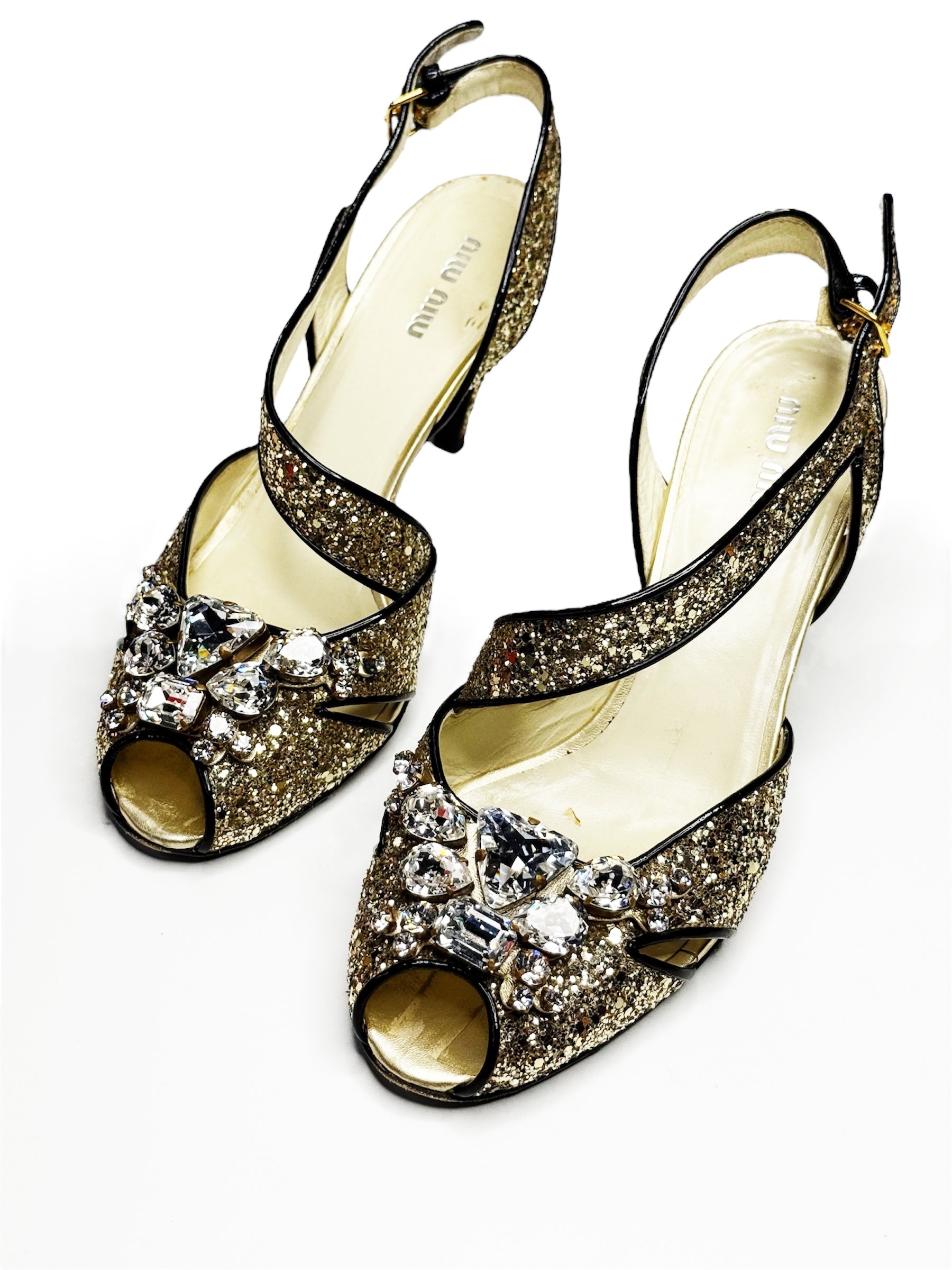 Miu Miu Glitter Crystal Embellished Heels