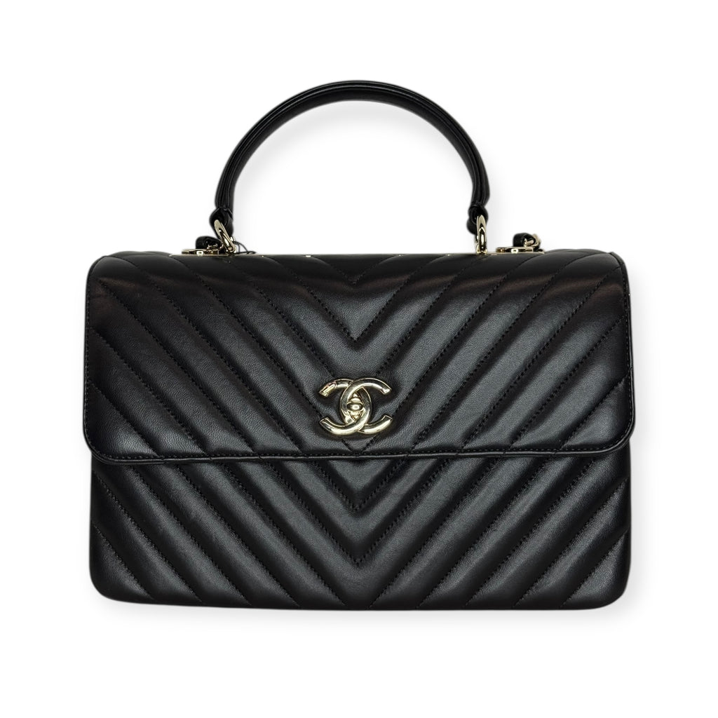 Chanel Chevron Caviar Top Handle Bag — Black Lambskin, Gold Hardware