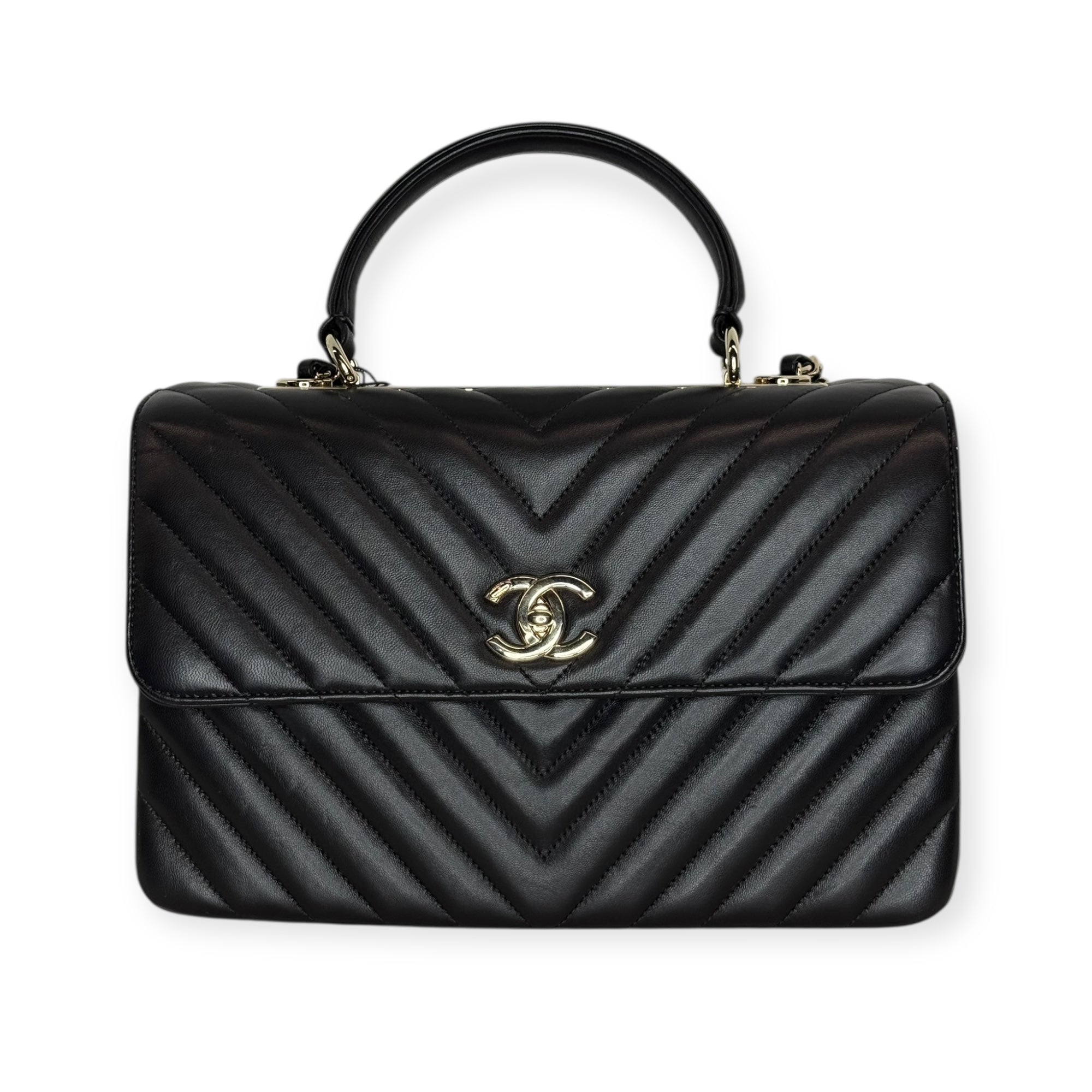 Chanel Chevron Caviar Top Handle Bag — Black Lambskin, Gold Hardware