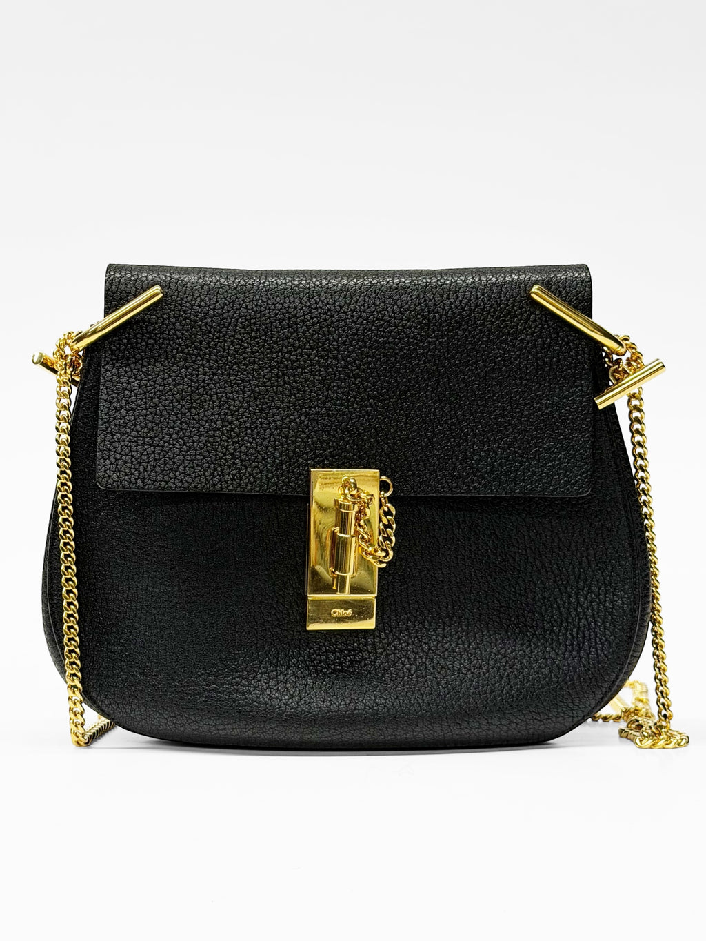 Chloé Drew Black Grained Leather Chain Shoulder Bag Gold Hardware 2015