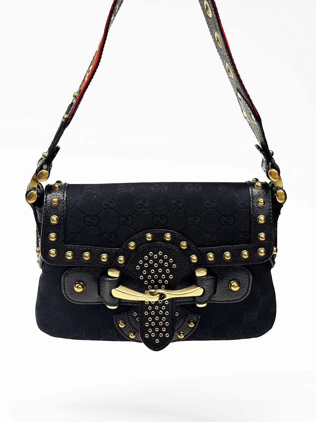 GUCCI Tom Ford Era Studded GG Monogram Horsebit Shoulder Bag – Early 2000s